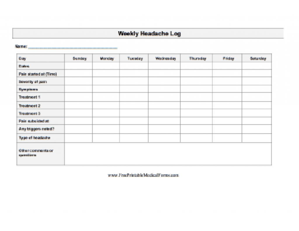 Printable Weekly Headache Log With Free Printable Headache Diary - Free Printable Headache Diary