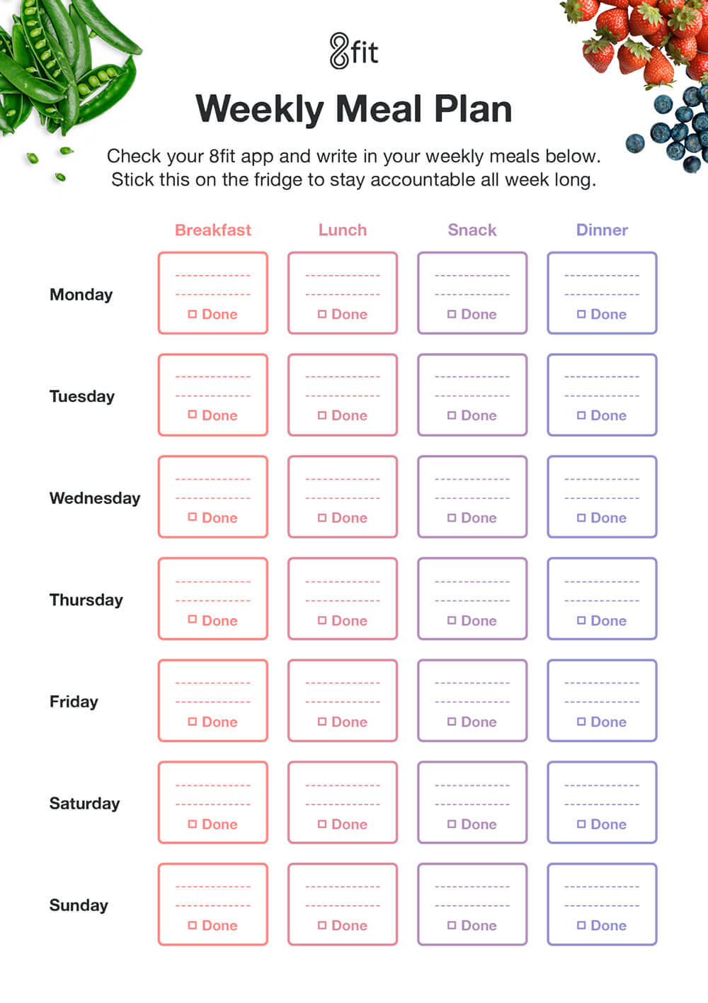 Printable Weekly Meal Planner Template And Grocery List | 8Fit - Free Printable Weekly Meal Planner
