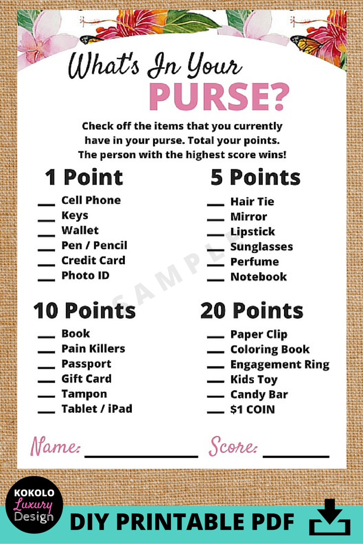 Printable Whats In Your Purse Bridal Shower Game - This Is A Really - Free Printable What&amp;#039;s In Your Purse Game