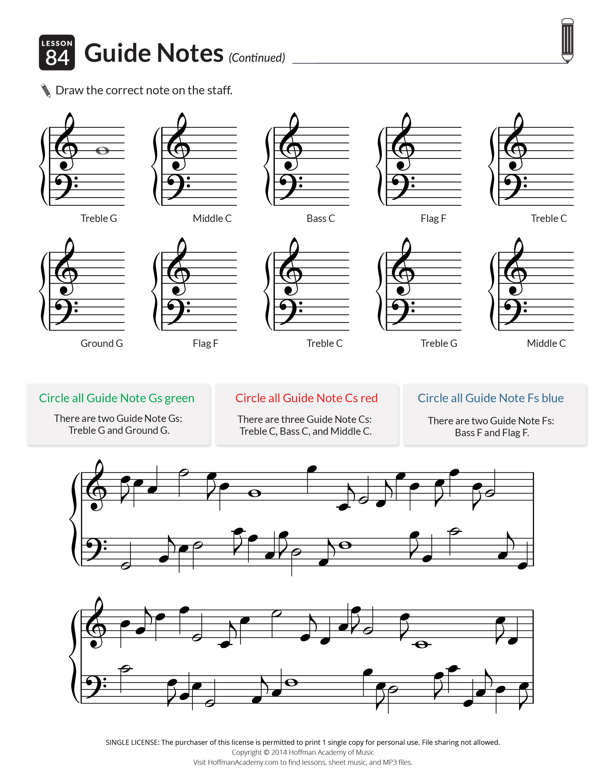 Printables &amp;amp; Audio For Piano Units 1-5: Lessons 1-100 - Hoffman Academy - Beginner Piano Worksheets Printable Free
