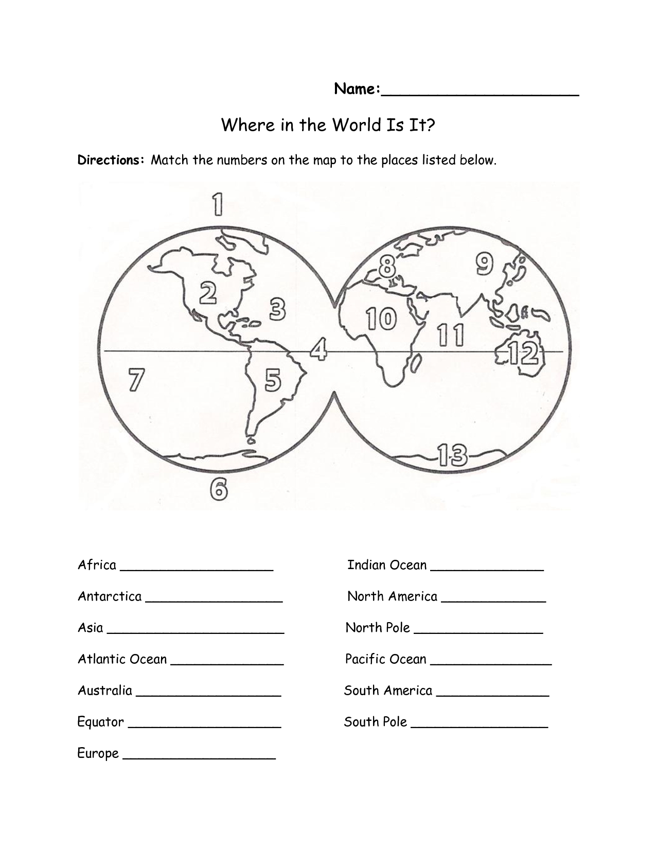 Printables Continents And Oceans Of The World Worksheet - Free Printable Map Of Continents And Oceans