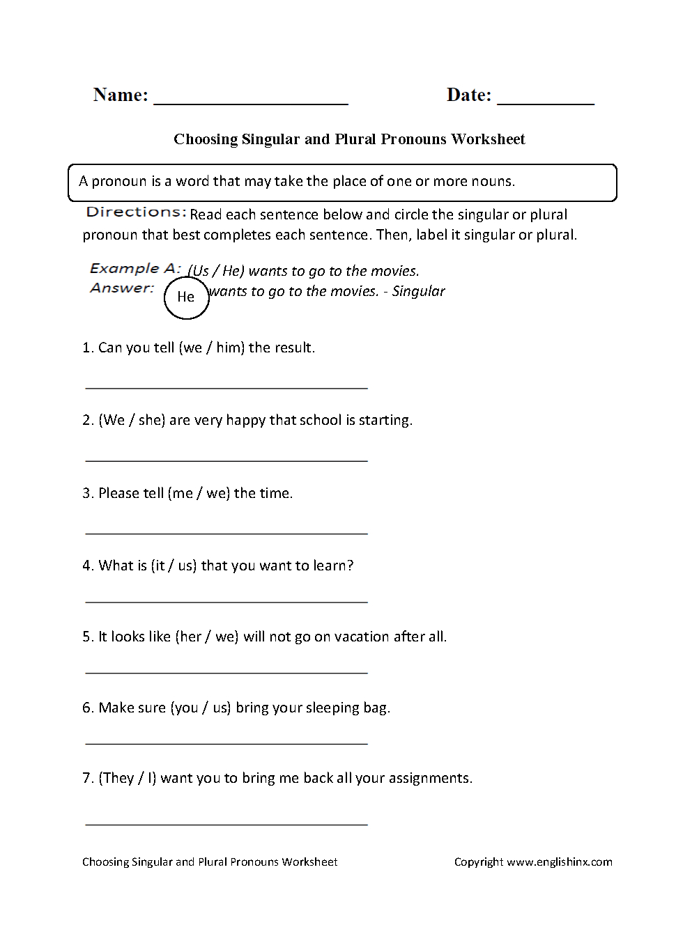 Pronouns Worksheets | Singular And Plural Pronouns Worksheets - Free Printable Pronoun Worksheets For 2Nd Grade