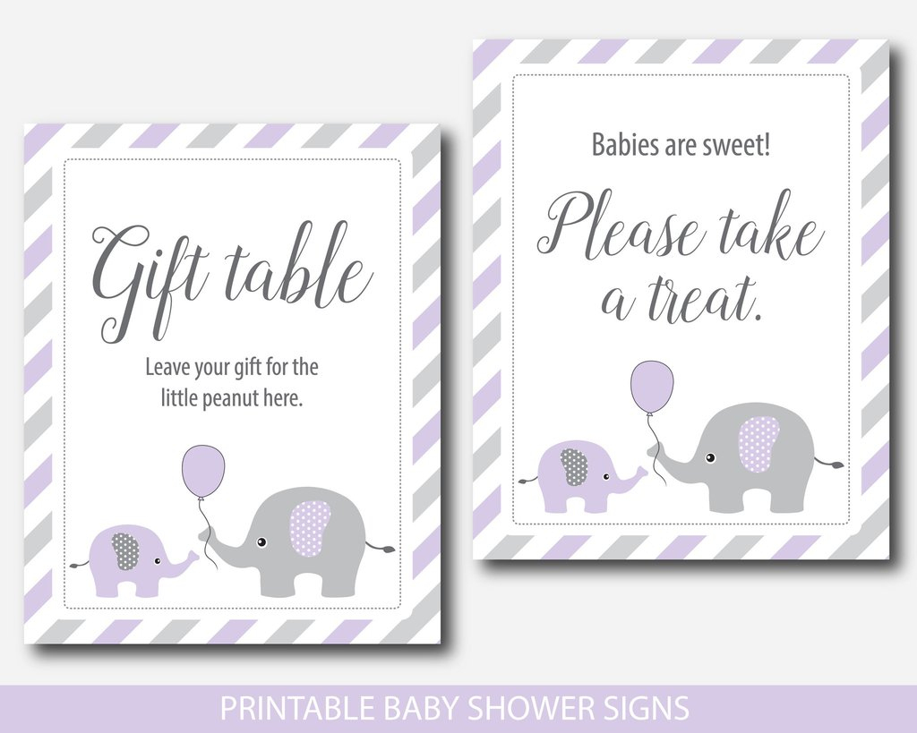 Purple Elephant Baby | Www.topsimages - Free Printable Baby Shower Table Signs