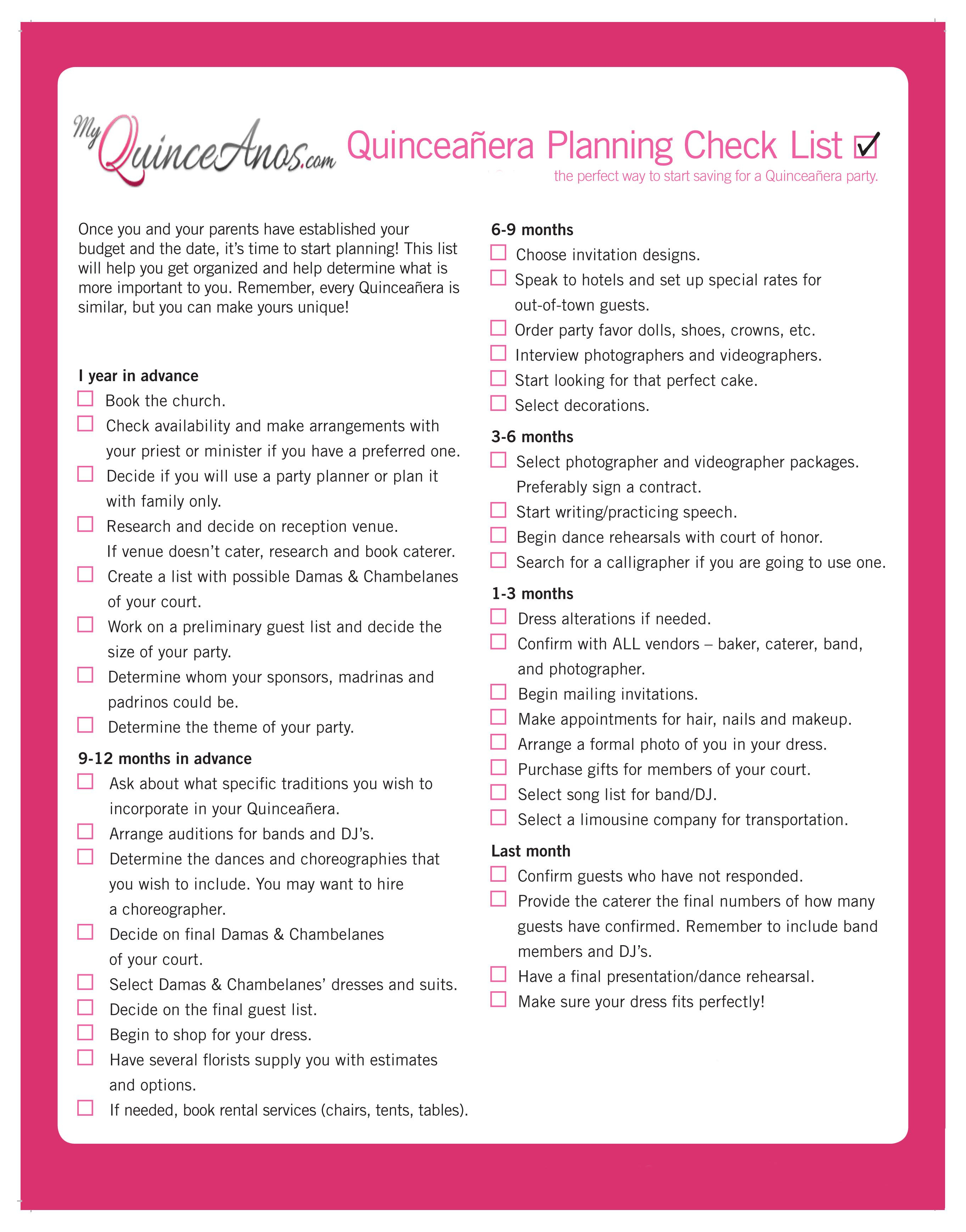 Quinceanera &amp;quot;check List&amp;quot; | My Q&amp;#039;s Quinceanera Checklist! | Wedding - Free Quinceanera Planner Printable