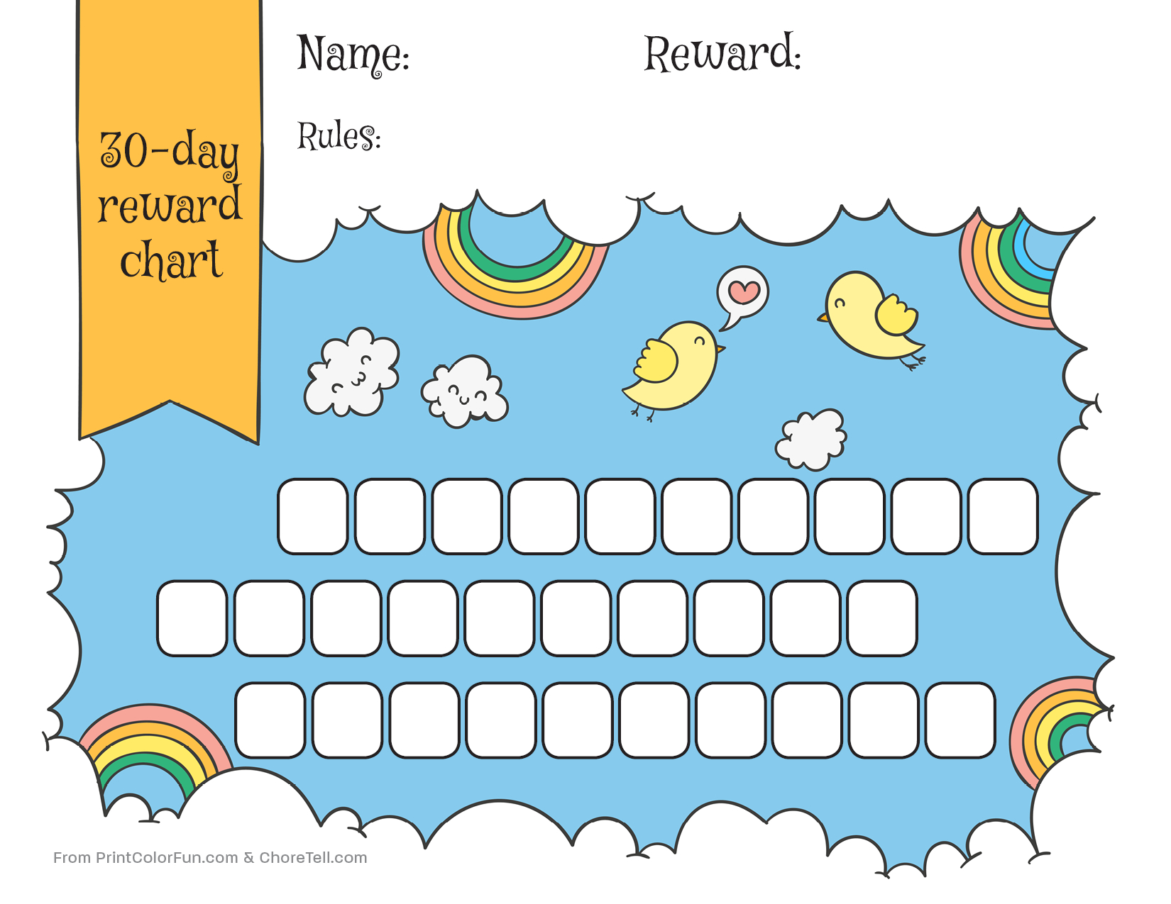 Rainbow &amp;amp; Sky 30-Day Reward Chart For Kids - Free Printable - Free Printable Charts For Kids