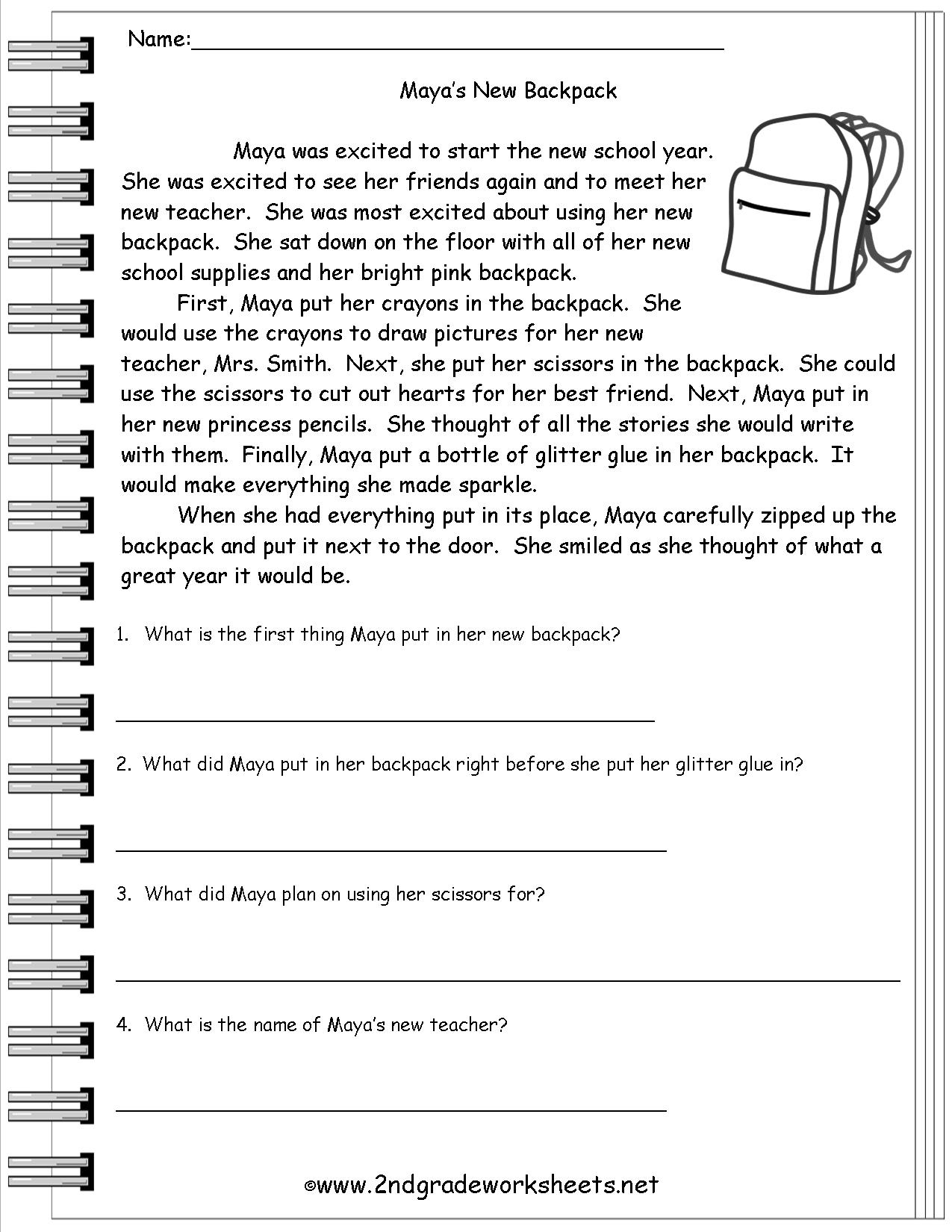Reading Worksheeets - Free Printable Short Stories With Comprehension Questions