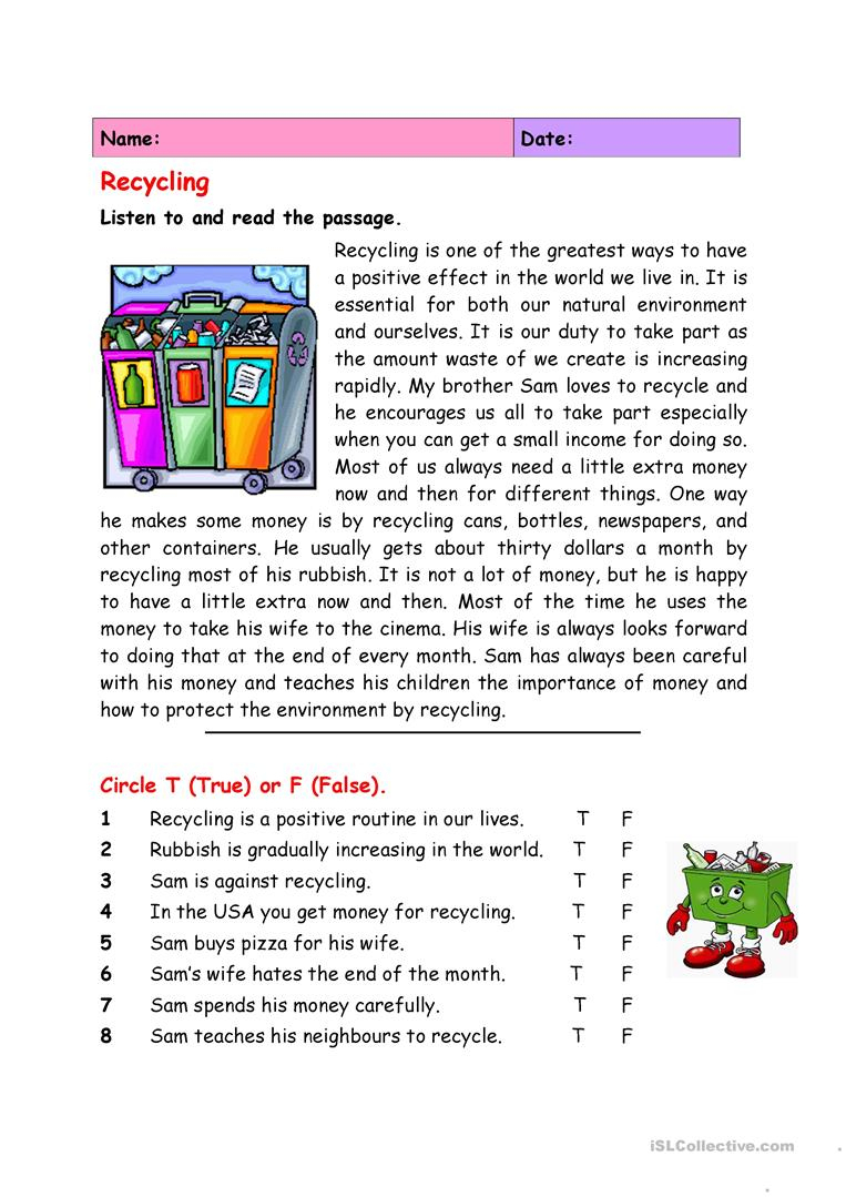 Recycling Worksheet - Free Esl Printable Worksheets Madeteachers - Free Printable Recycling Worksheets