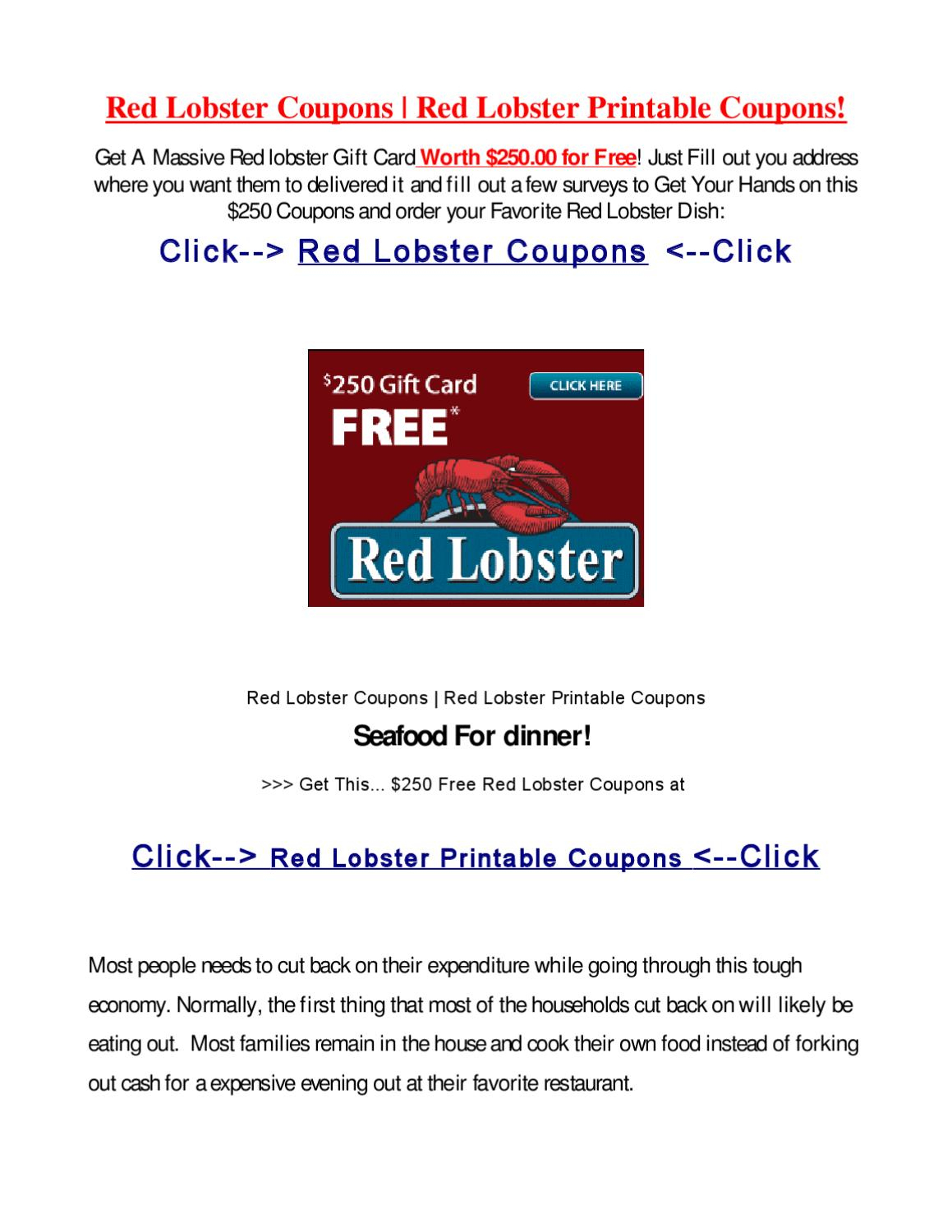Red Lobster Printable Couponslisa Dm - Issuu - Free Printable Red Lobster Coupons