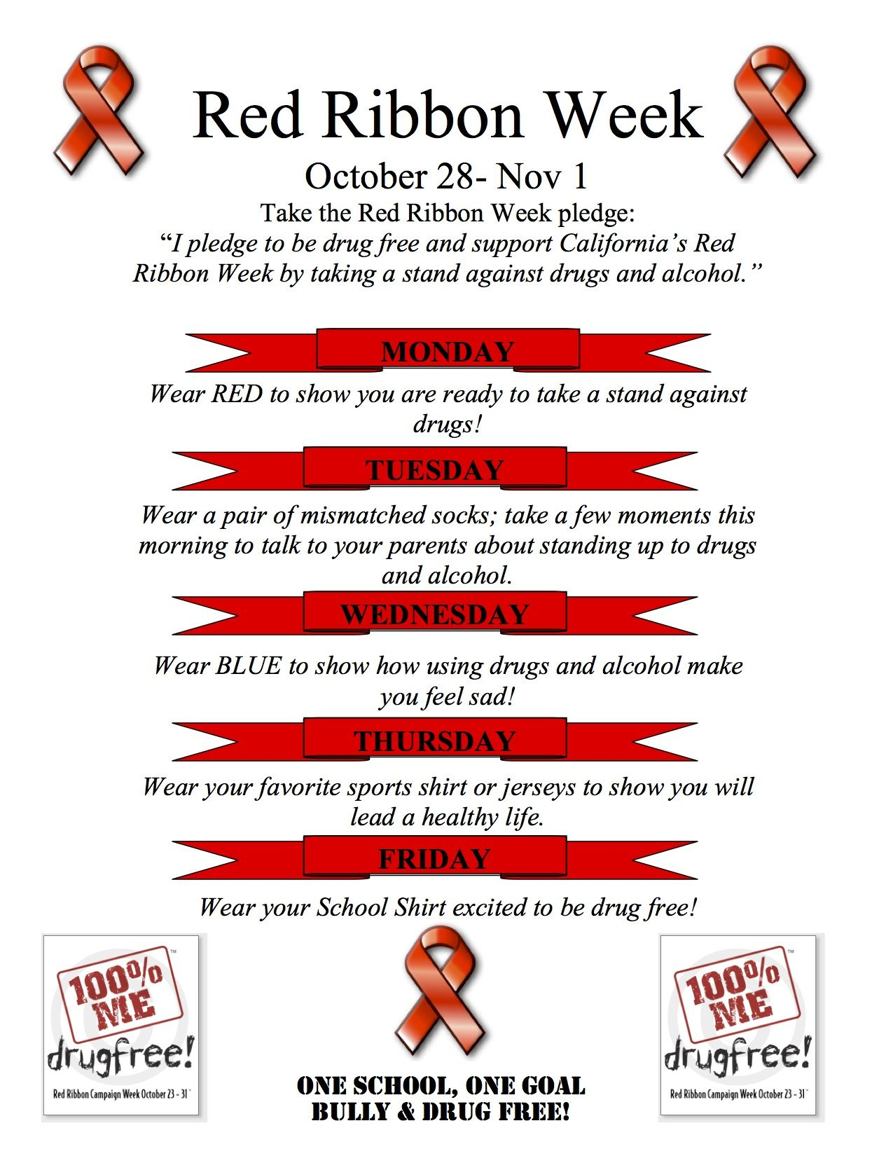 Red Ribbon Week Flyer Spirit Days Ideas | Pta Resources &amp;amp; Ideas - Free Printable Drug Free Pledge Cards