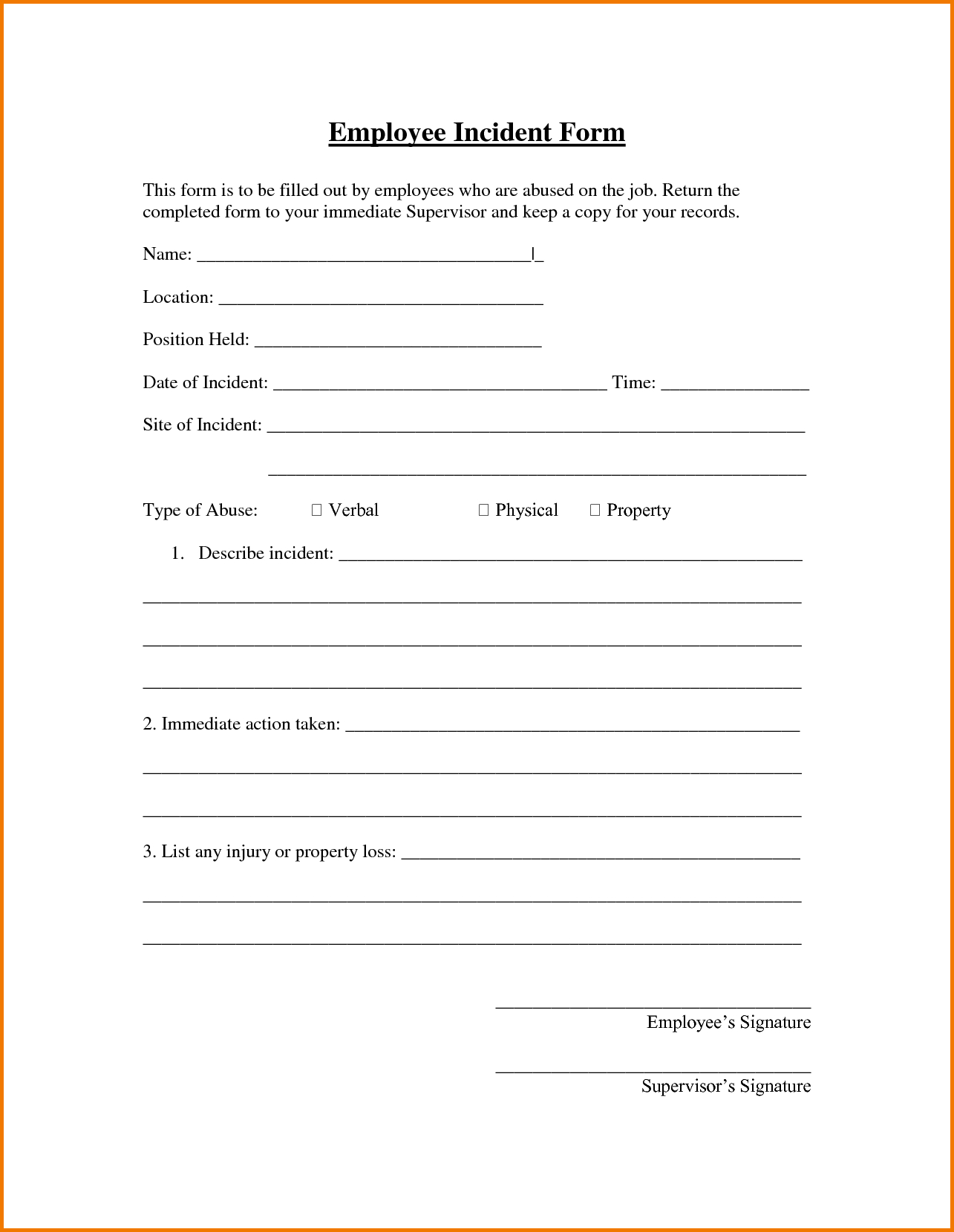 Report: Incident Report Template - Free Printable Incident Report Form
