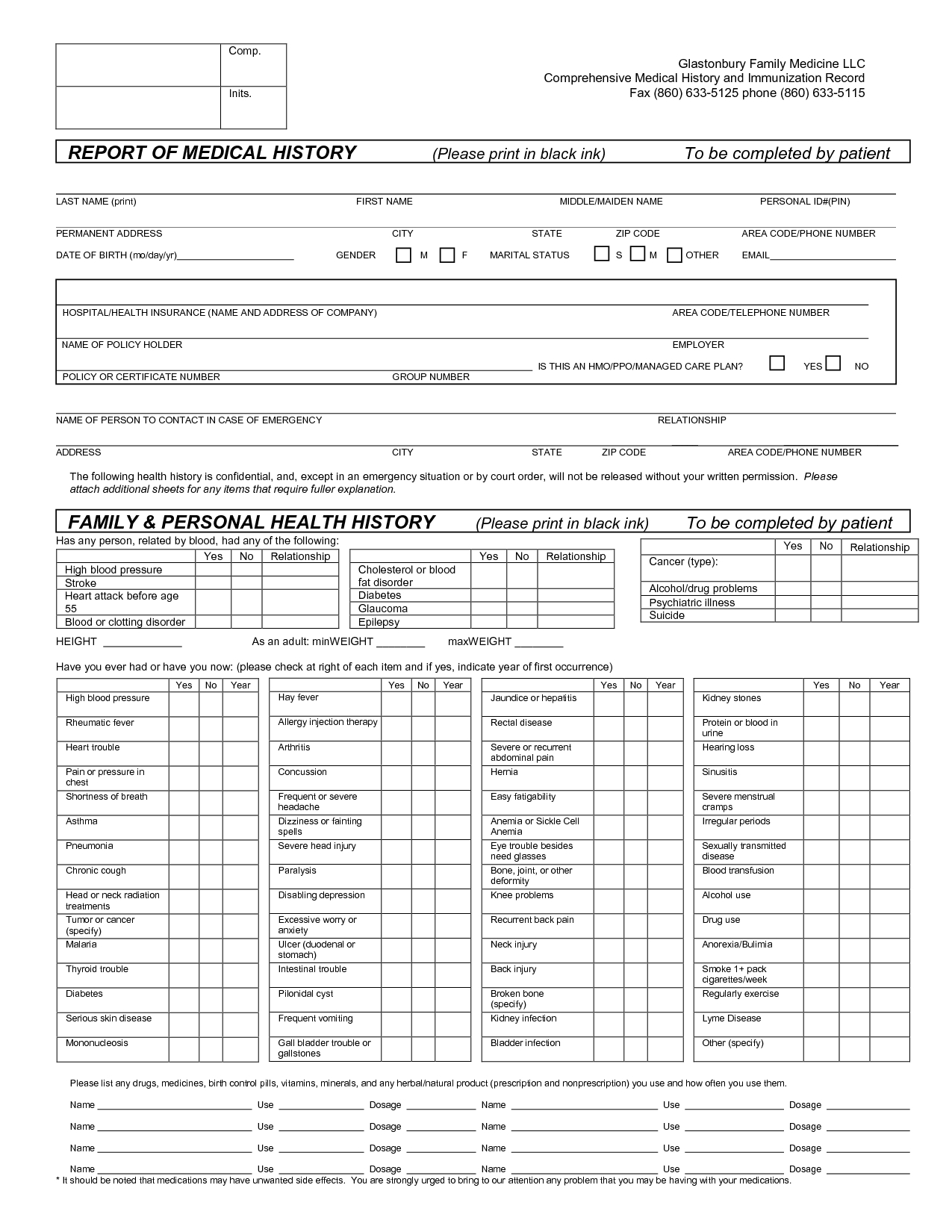 Report Of Medical History Family Personal Health History | Genealogy - Free Printable Medical History Forms