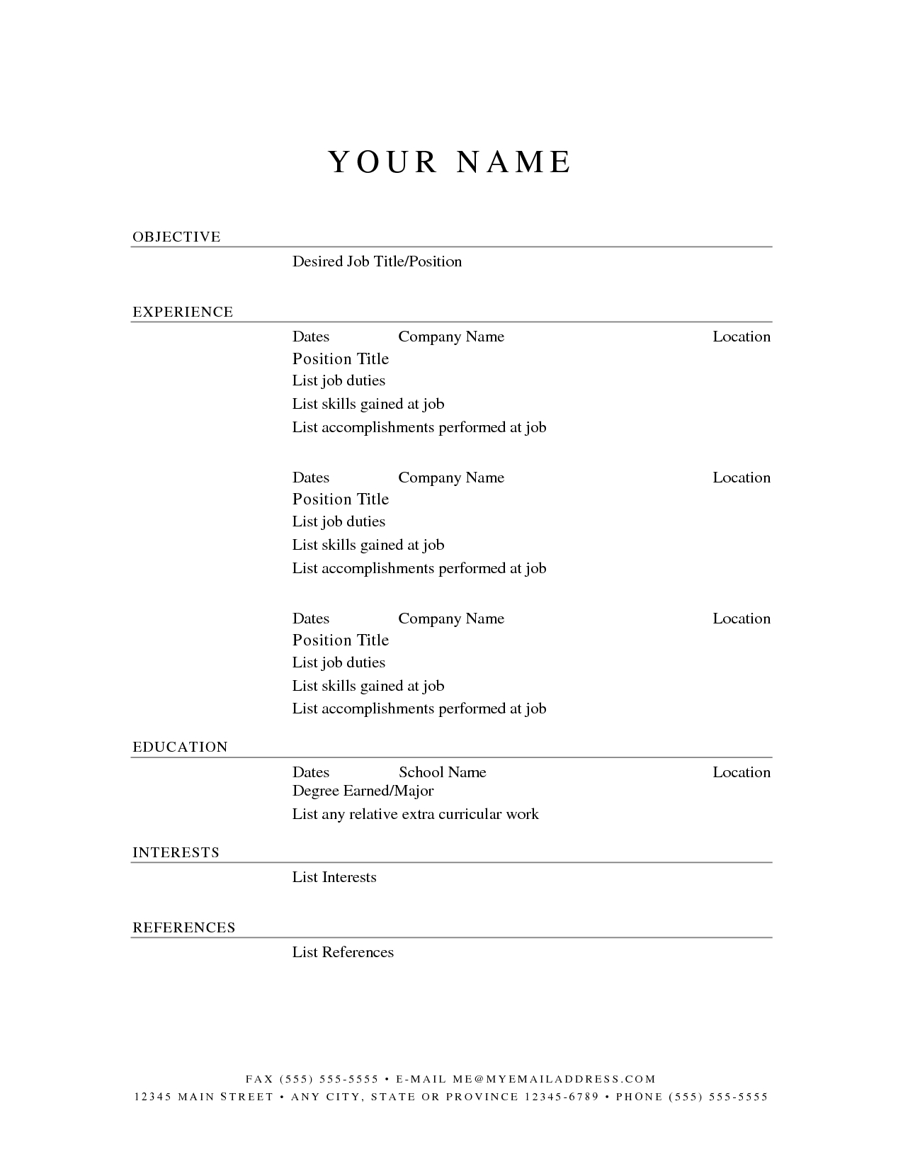Resume Examples Printable | Resume Examples | Sample Resume - Free Printable Resume Templates