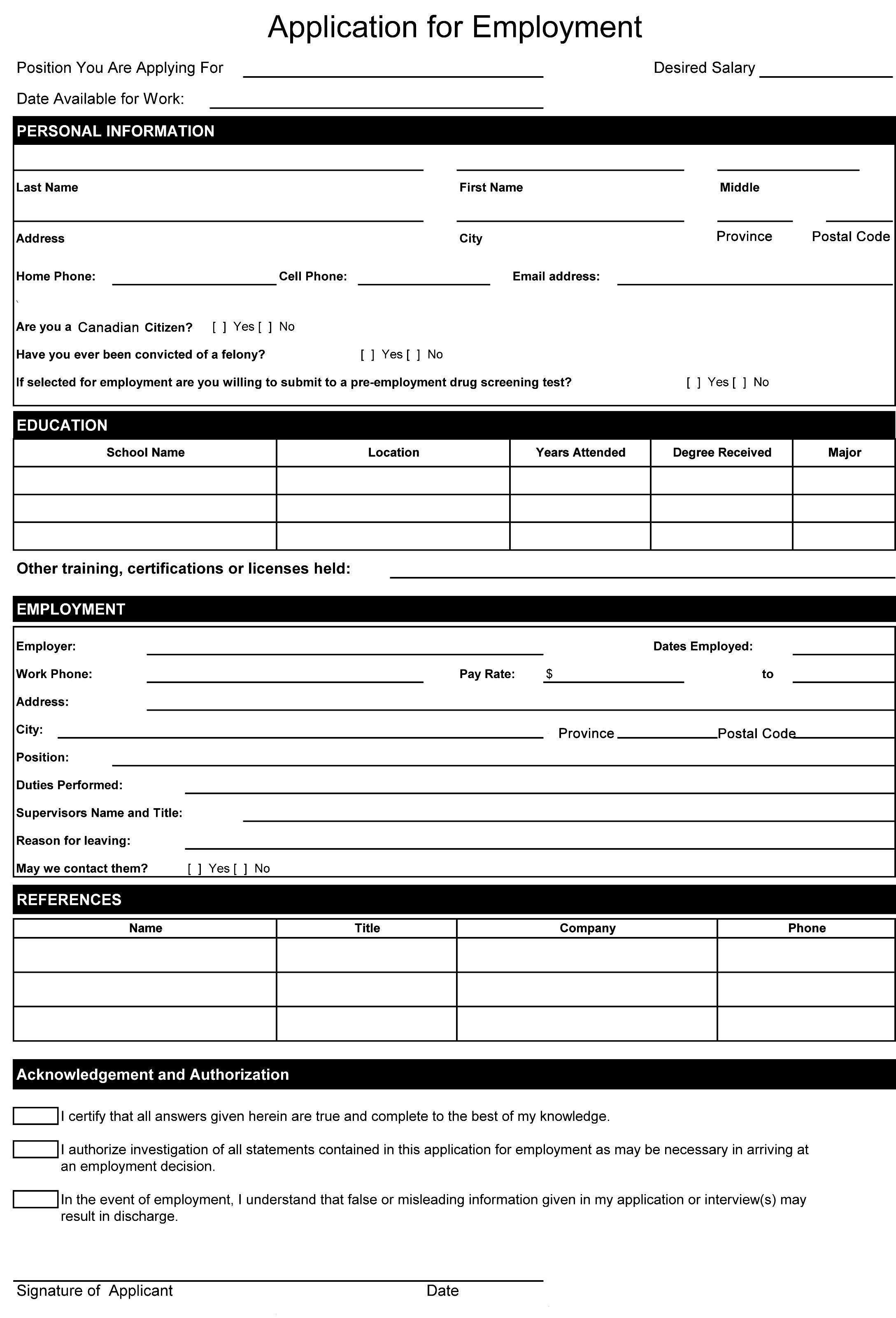 Resume Format Word Document | Resume Format | Job Application - Free Printable Employment Application