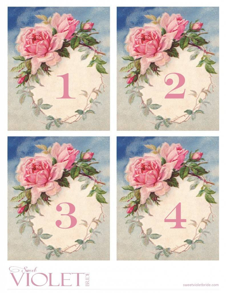 Romantic Vintage Rose Table Numbers: Free Wedding Printable - Free Printable Roses