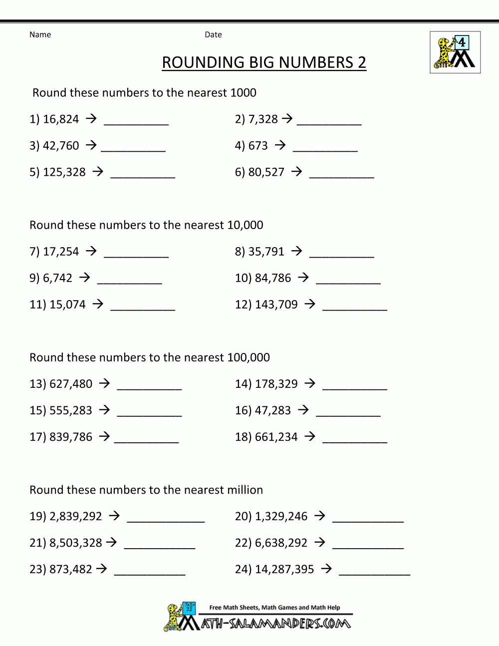 Rounding Worksheets 4Th Grade For Download Free - Math Worksheet For - Free Printable 4Th Grade Rounding Worksheets