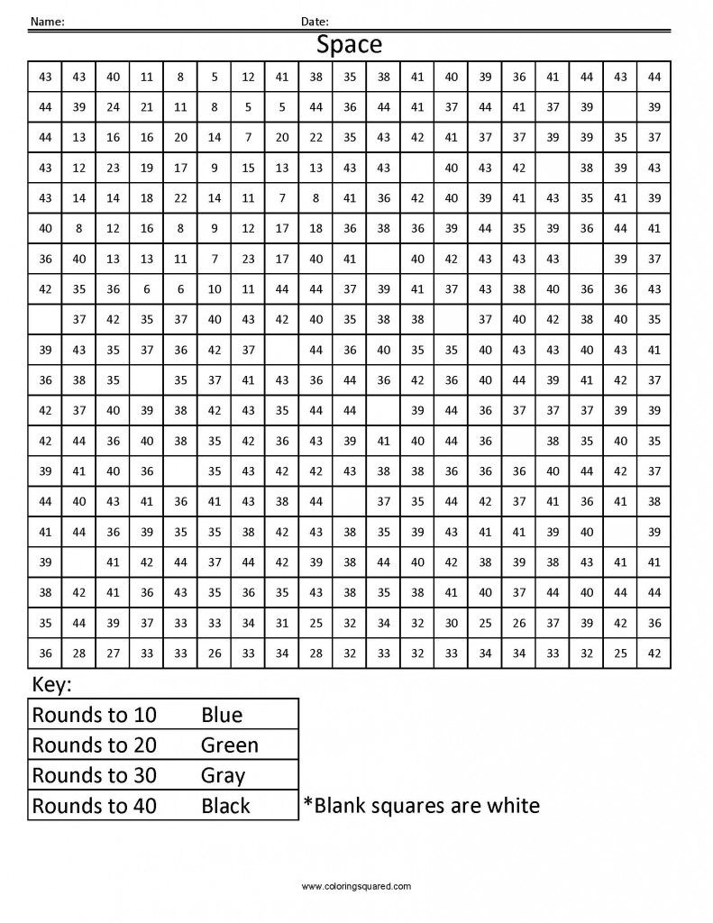 Rounding Worksheets Rrec1 Space Free Math Coloring Pages | 5Th Grade - Free Printable Math Mystery Picture Worksheets