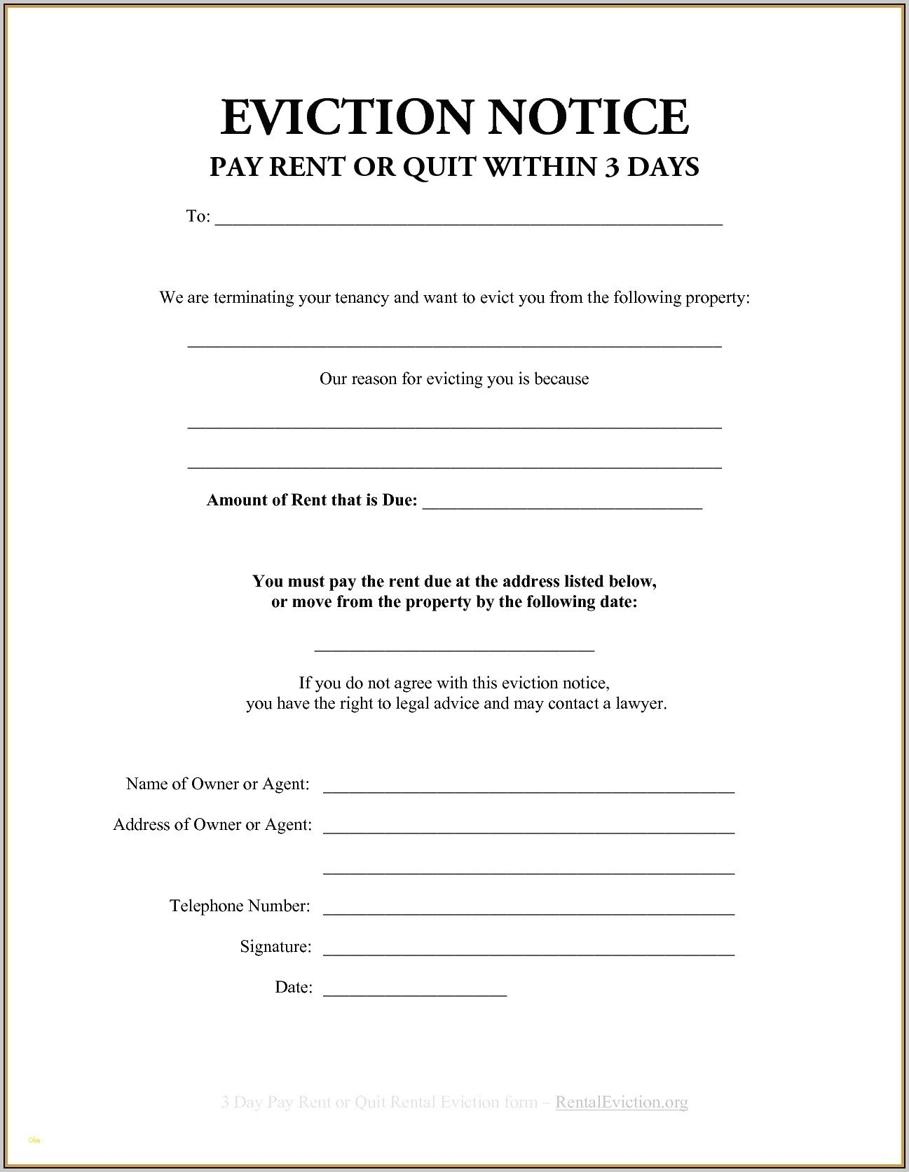 Sample Eviction Notice Letter Printable Form Template Free Notices - Free Printable Eviction Notice