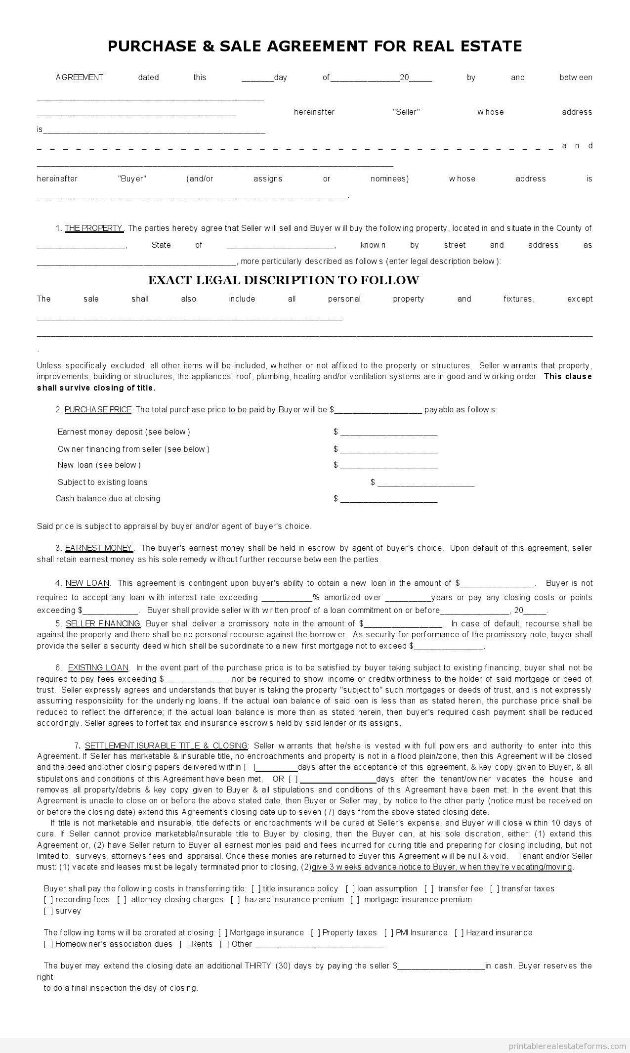 Sample Printable Sales Contract For Buying Subject 2 Form | Sample - Free Printable Real Estate Contracts