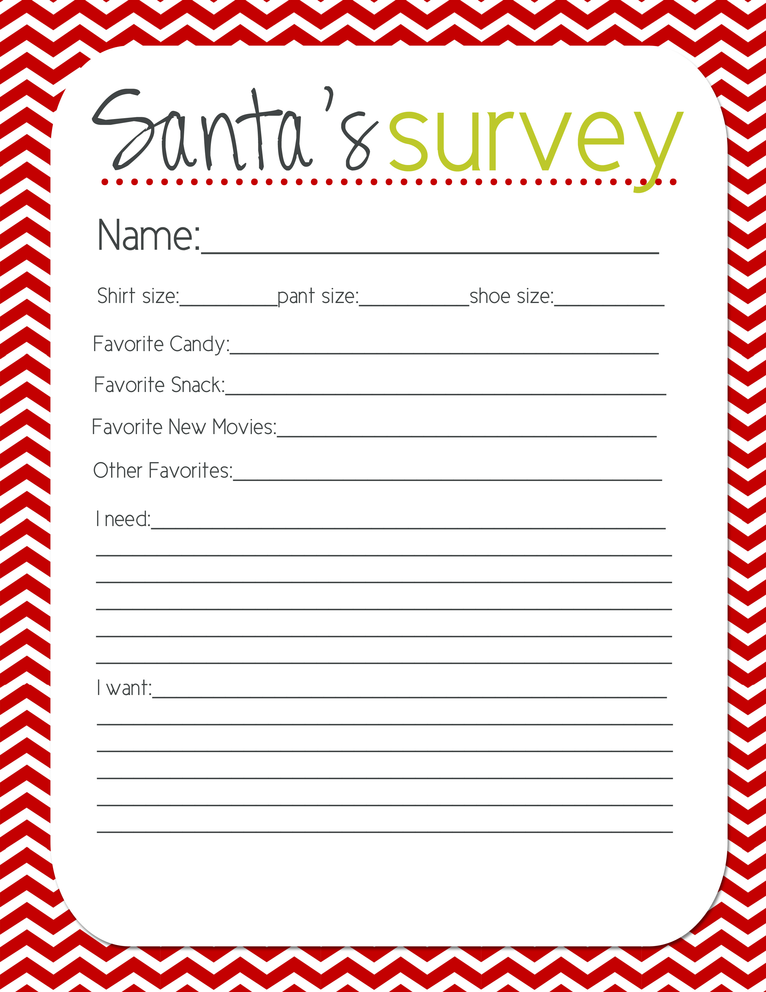Santa&amp;#039;s Survey Free Printable - Make A Printable Survey Free