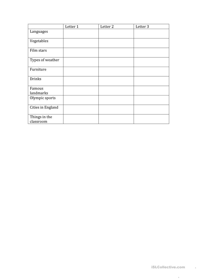 Scattergories Worksheet - Free Esl Printable Worksheets Madeteachers - Scattergories Free Printable Sheets