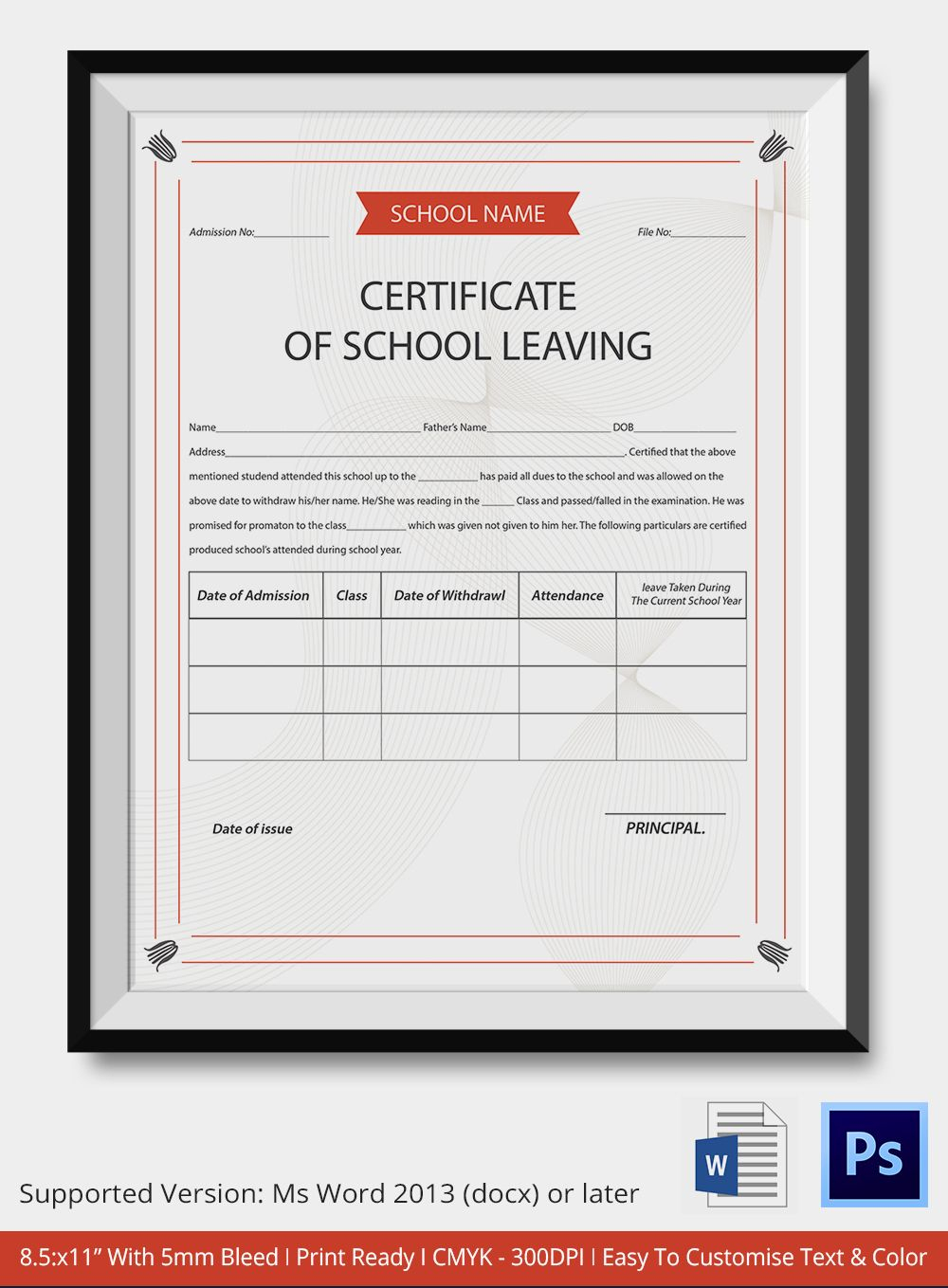 School Leaving Certificate Template | Certificate Templates - Commitment Certificate Free Printable