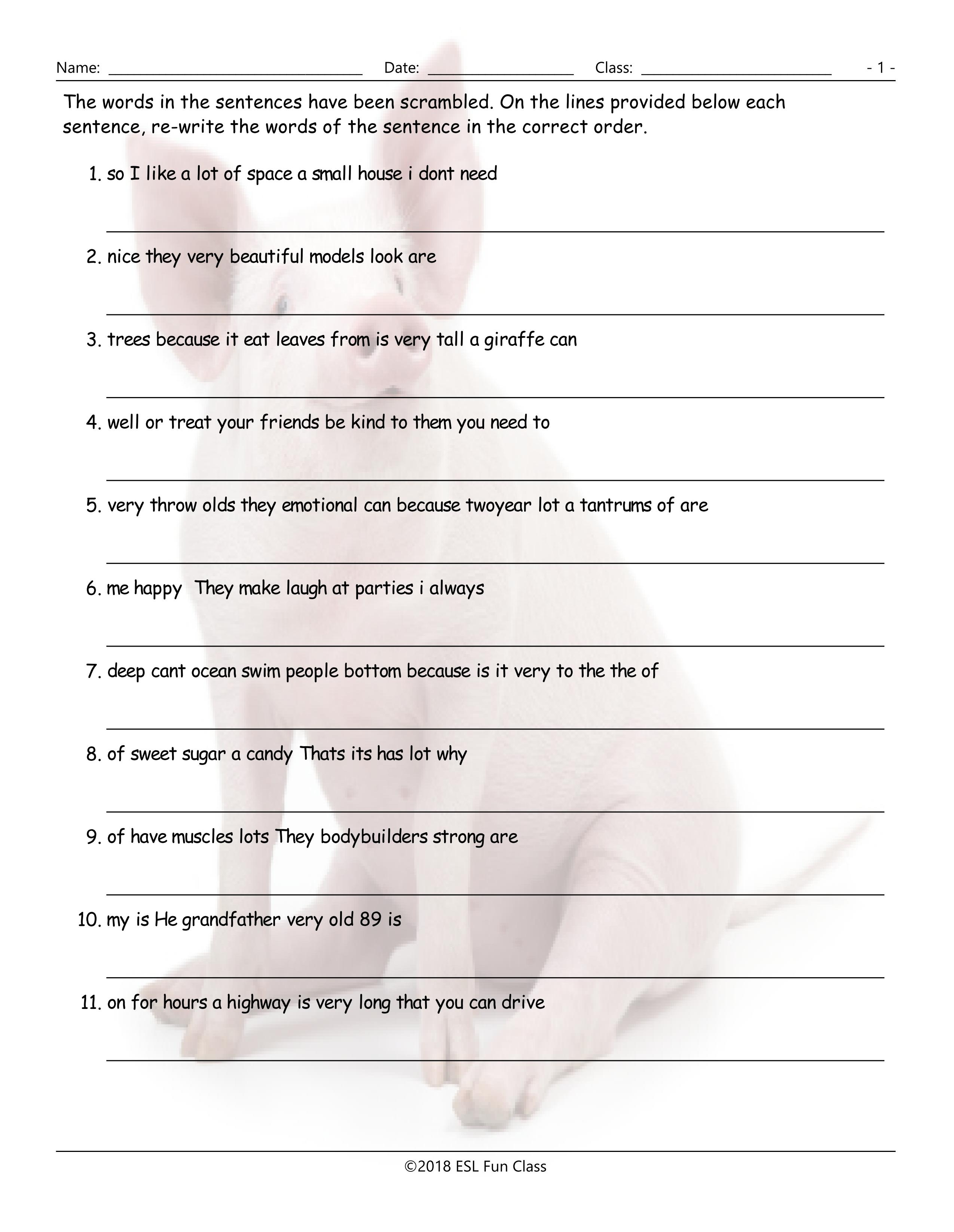 Scrambled Sentences Worksheets - Siteraven - Free Printable Scrambled Sentences Worksheets