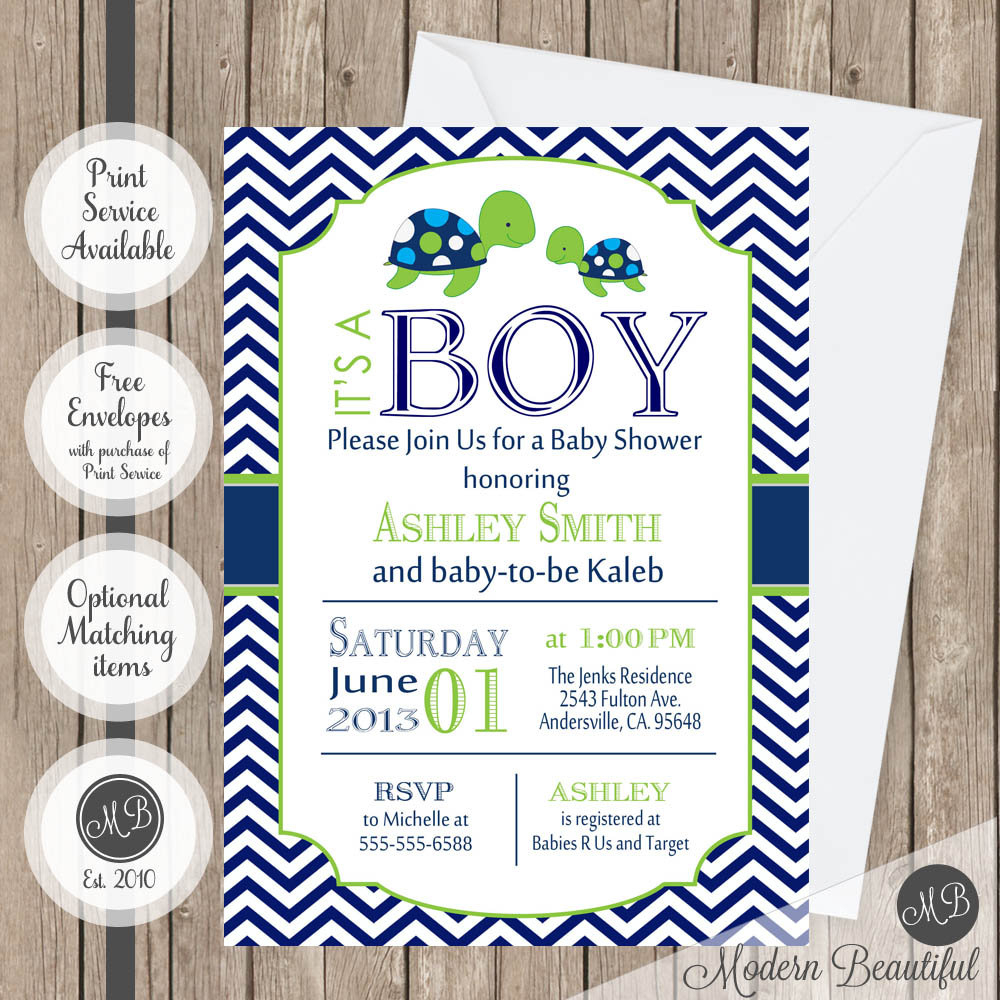 Sea Turtle Baby Shower Invitation Navy And Lime Green Chevron | Etsy - Free Printable Turtle Baby Shower Invitations