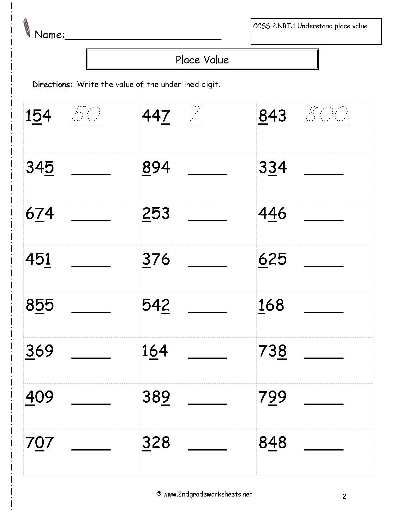 Second Grade Place Value Worksheets - Free Printable Place Value Worksheets