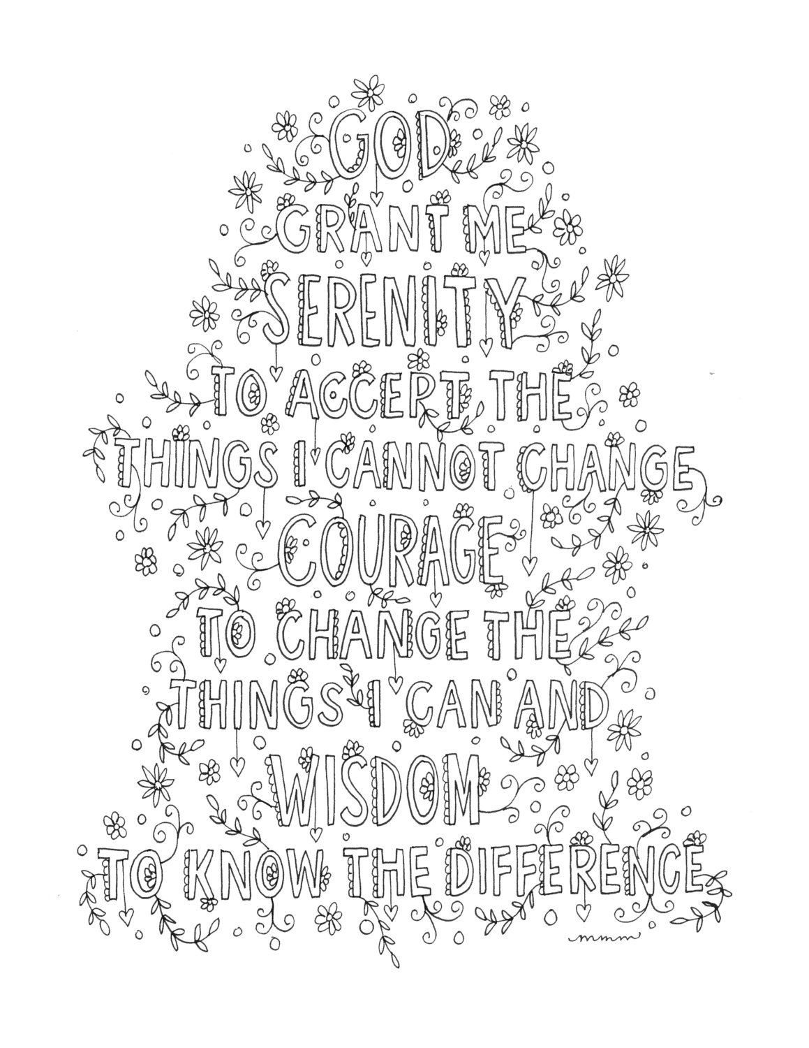 Serenity Prayer Quote Coloring Page -Instant Download, Line Art - Free Printable Serenity Prayer