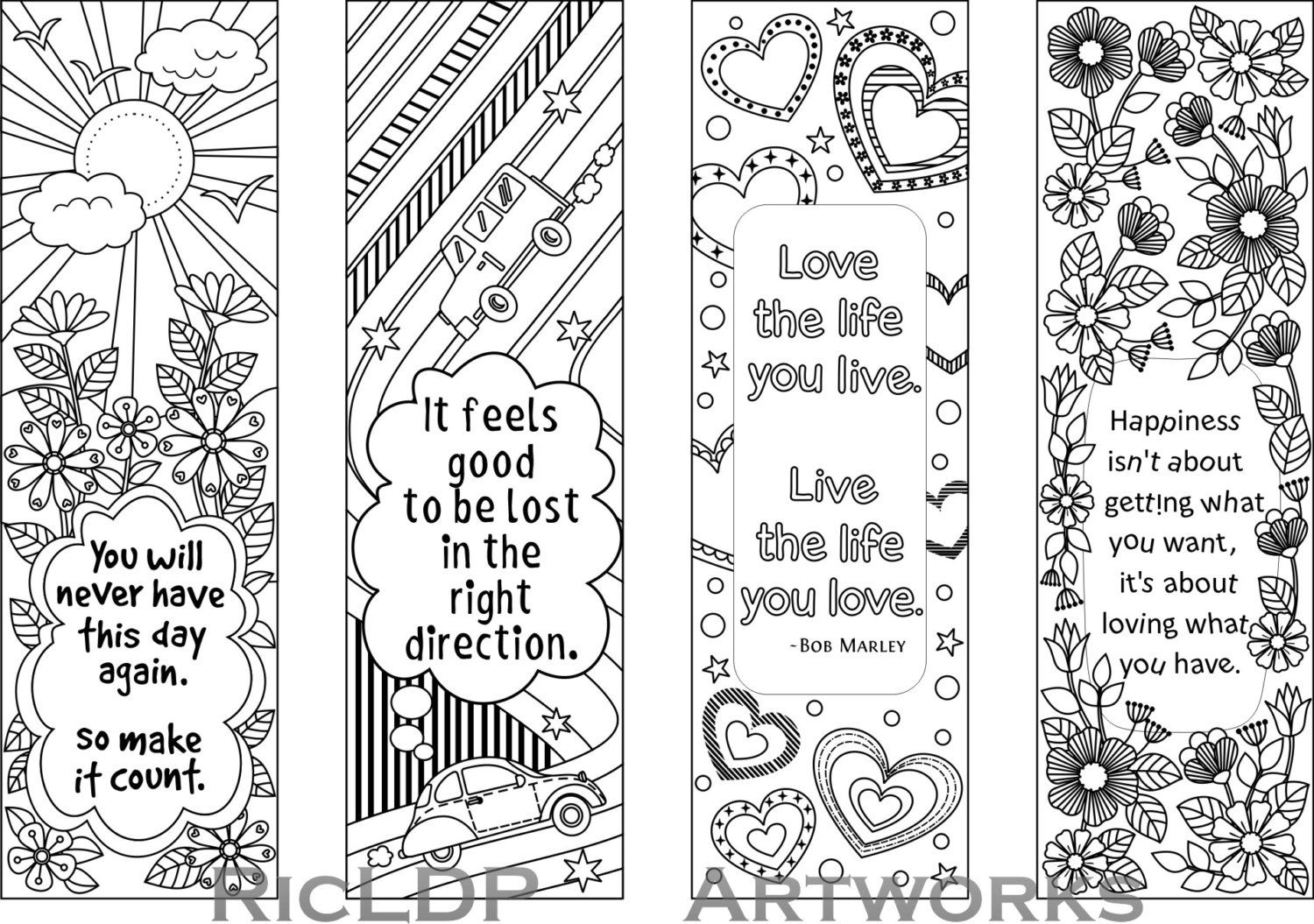 Set Of 4 Coloring Bookmarks With Quotes, Bookmark Templates With - Free Printable Bookmarks Templates