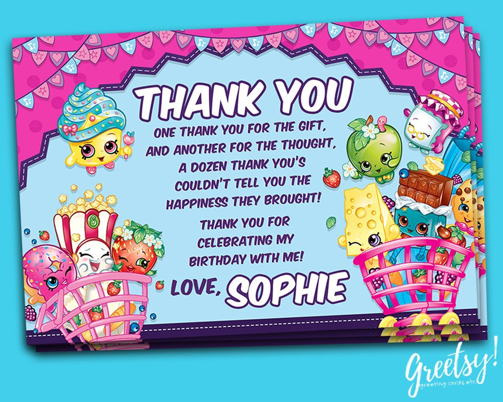 Shopkins Thank You Card Shopkins Birthday Favor Card | Etsy - Free Printable Shopkins Thank You Cards