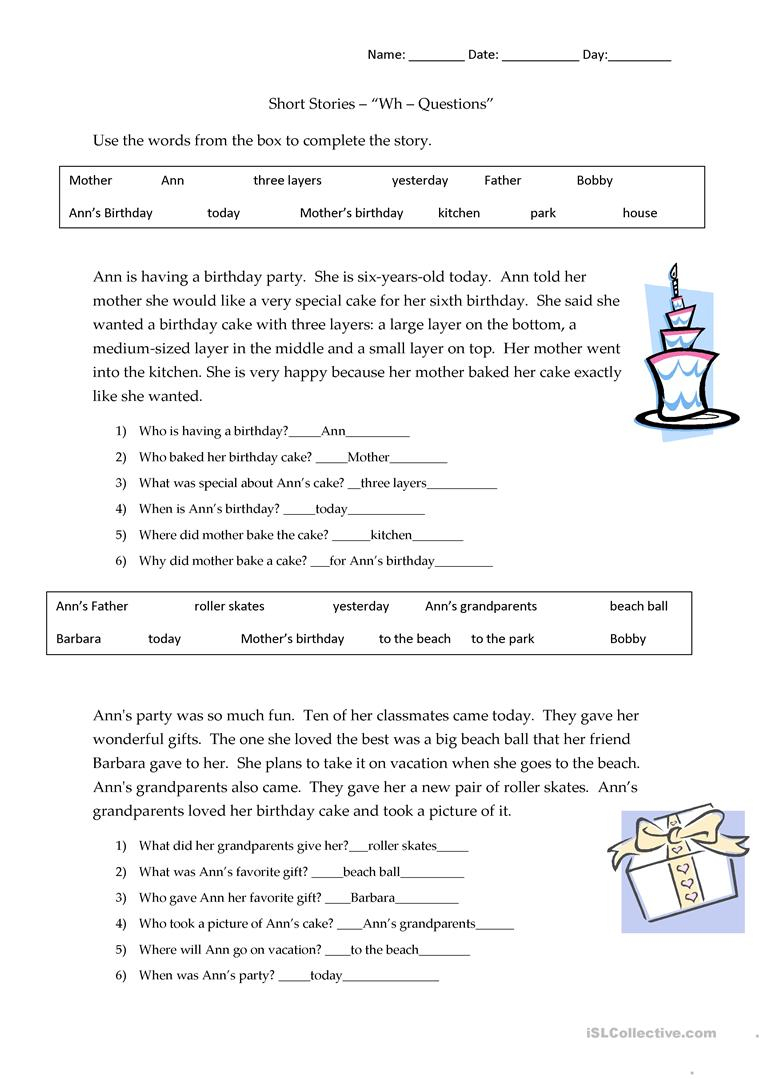 Short Stories Wh-Questions - Answers Worksheet - Free Esl Printable - Free Printable Short Stories For High School Students