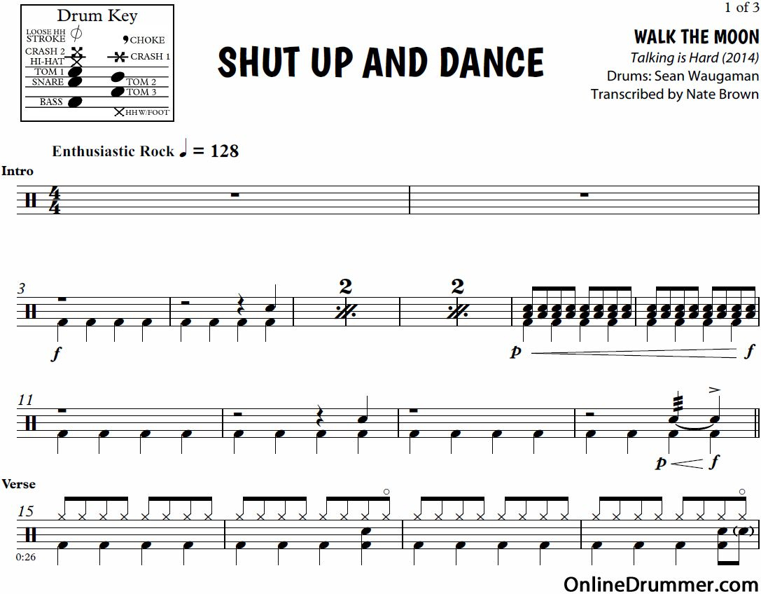 Shut Up And Dance - Walk The Moon - Drum Sheet Music | Drumming - Free Printable Drum Sheet Music