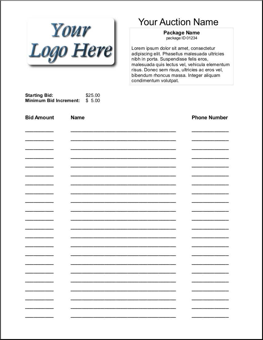 Silent Auction Bid Sheet Template 1641 | Silent Auction | Silent - Free Printable Silent Auction Bid Sheets