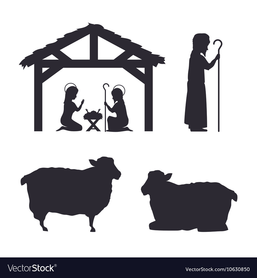 Silhouette Manger Merry Christmas Isolated Design Vector Image - Free Printable Nativity Silhouette