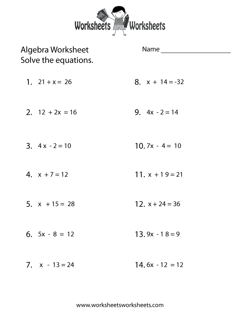 Simple Algebra Worksheet Printable | Math Worksheets | Pinterest - Free Printable Algebra Worksheets Grade 6
