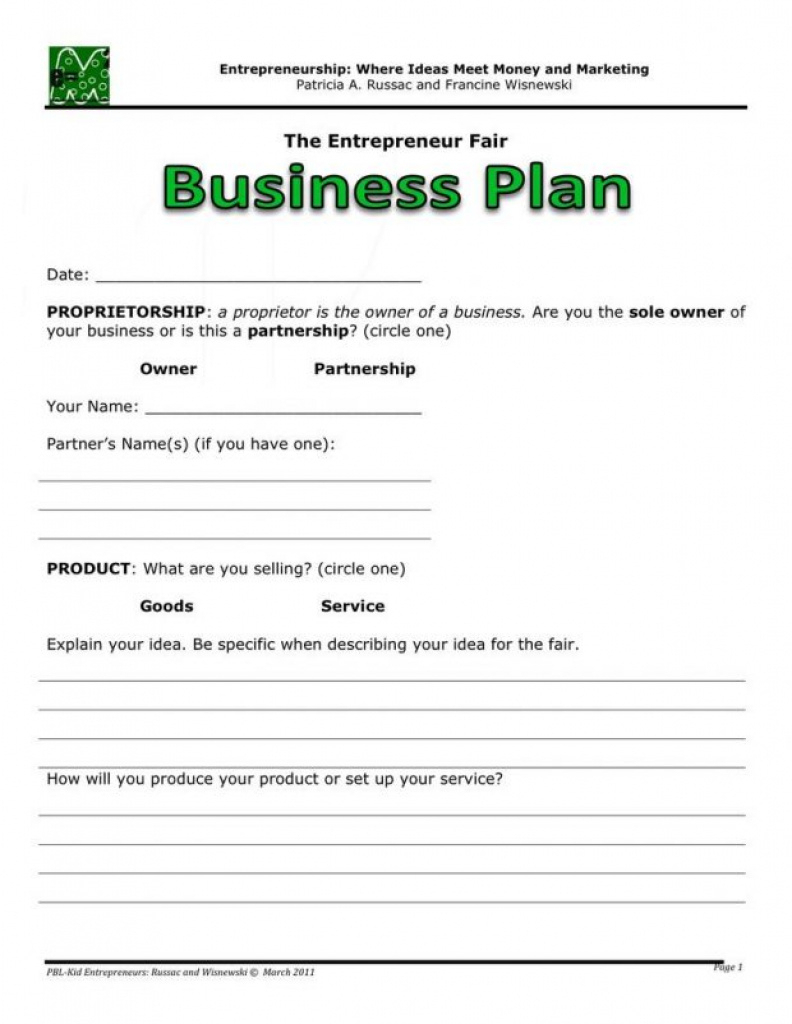 Simple Business Plan Template For High School Students Basic With - Free Printable Simple Business Plan Template