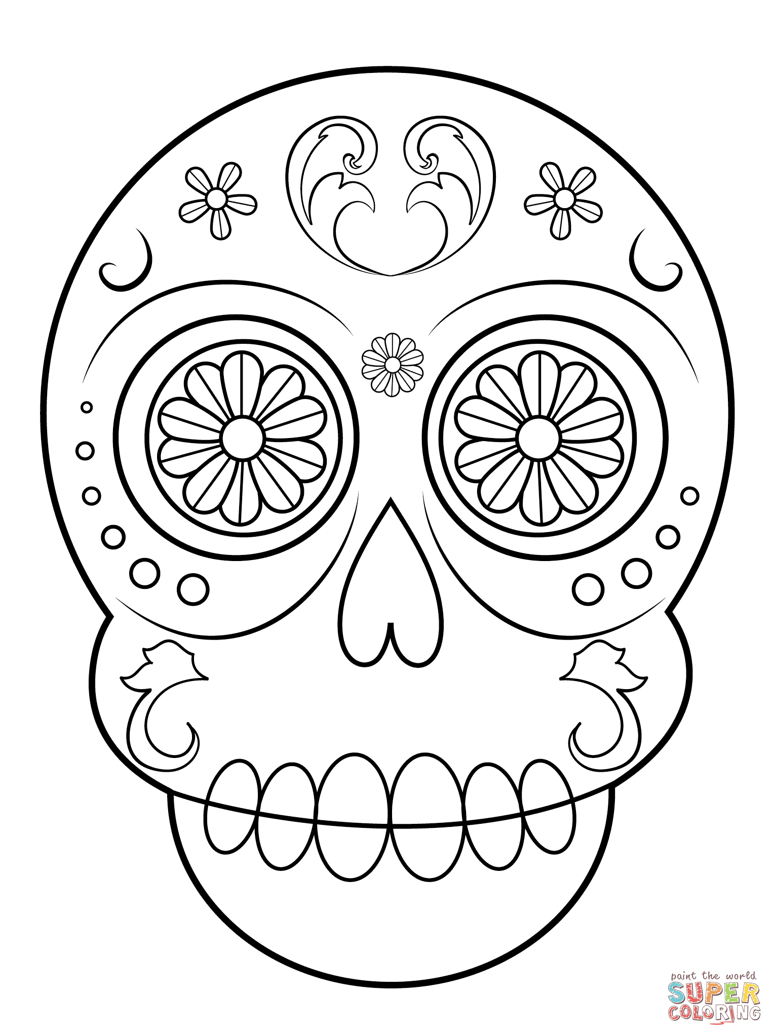 Simple Sugar Skull Coloring Page | Free Printable Coloring Pages - Free Printable Sugar Skull Coloring Pages