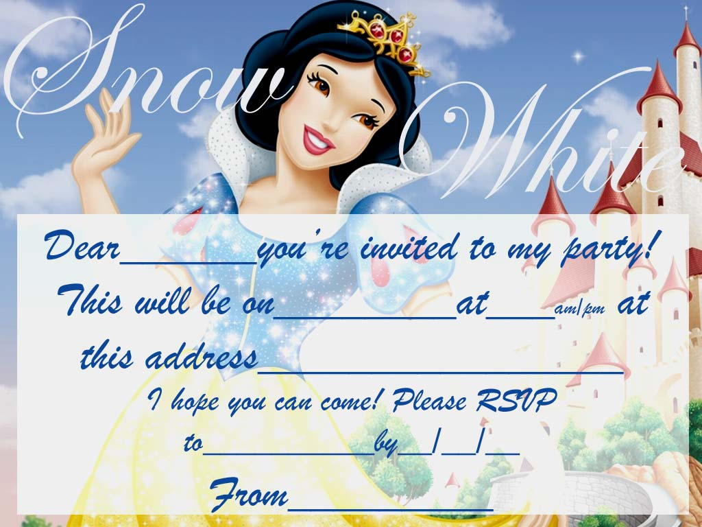 Snowwhite Free Party Invite To Print | Coloring Pages For Kids - Snow White Invitations Free Printable