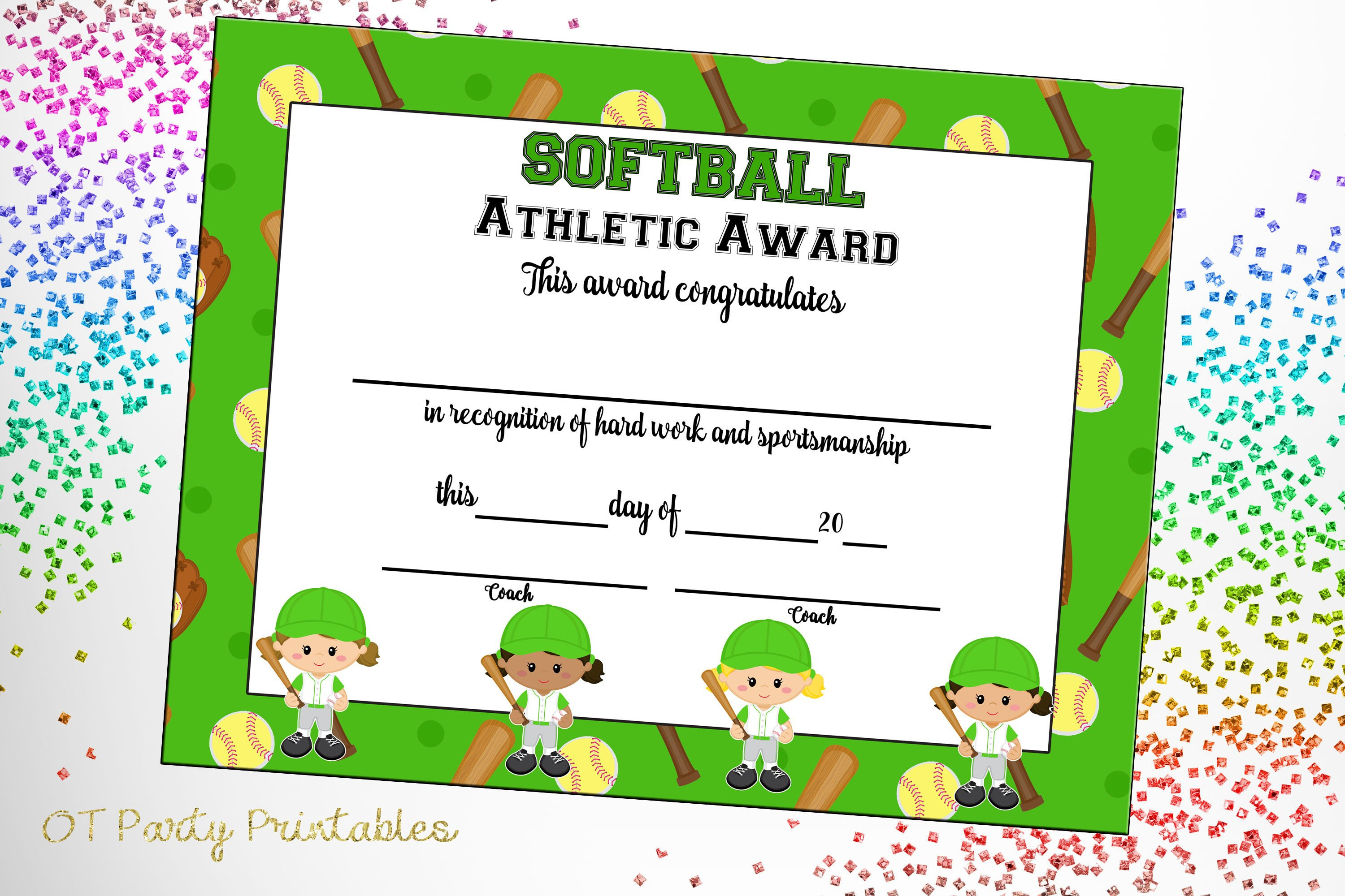 Softball Certificate Of Achievement Softball Award Print | Etsy - Free Printable Softball Award Certificates
