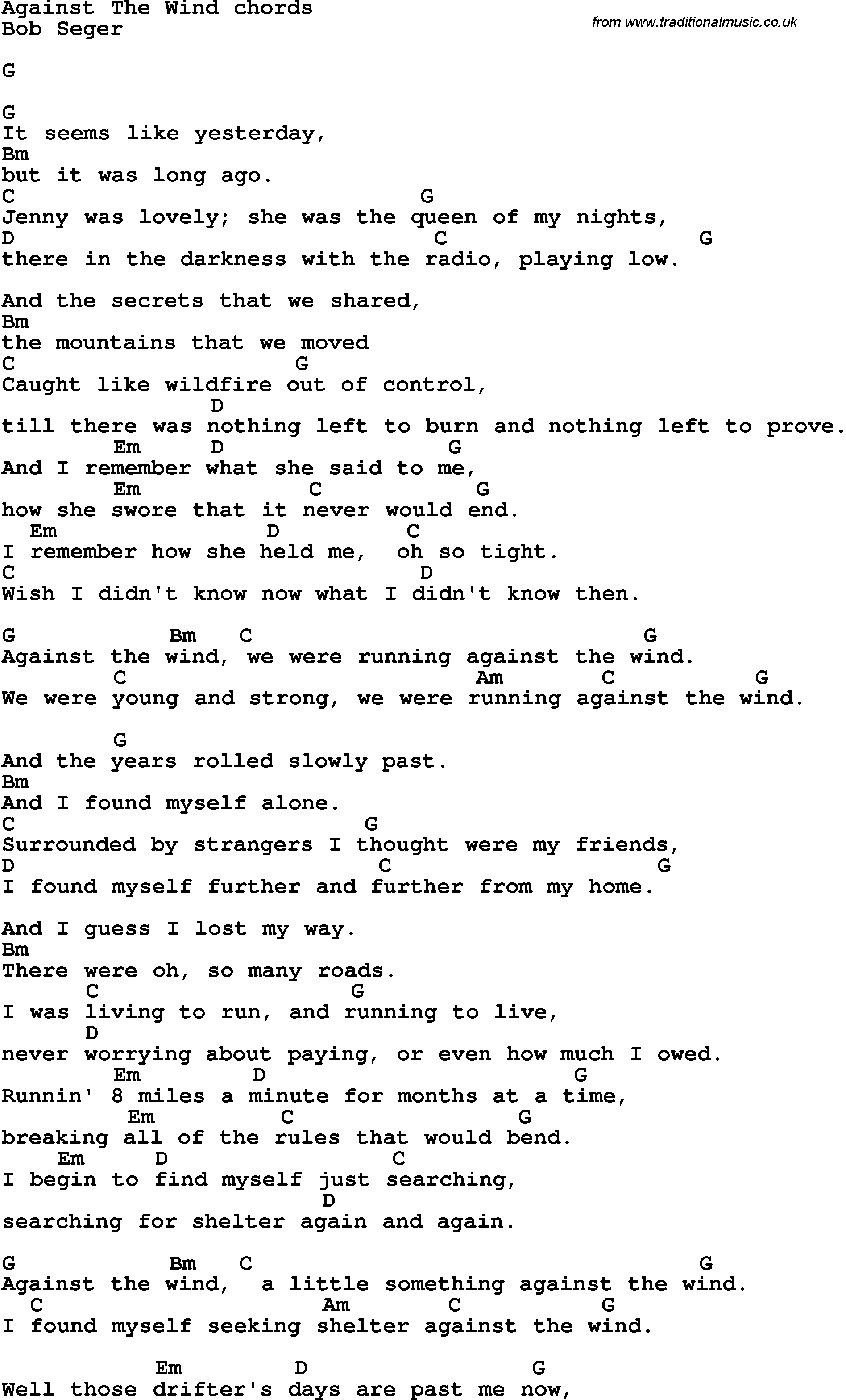 Song Lyrics With Guitar Chords For Against The Wind | Guitar In 2019 - Free Printable Song Lyrics With Guitar Chords
