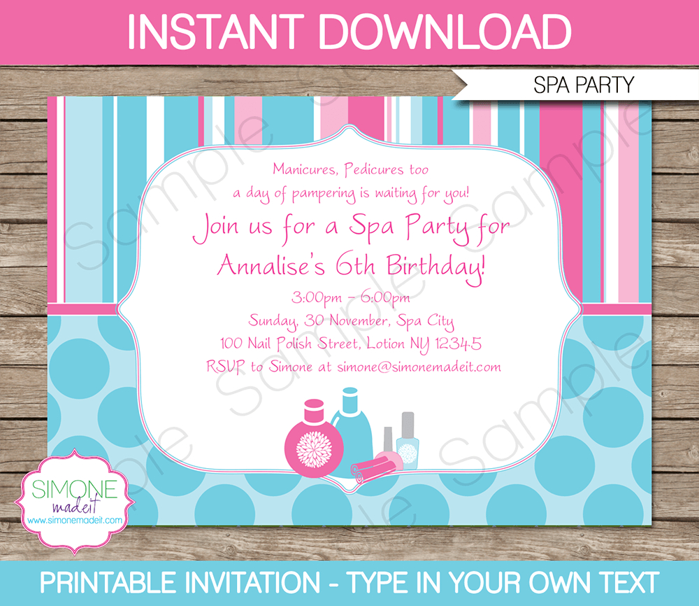 Spa Party Invitations Template | Birthday Party - Free Printable Spa Party Invitations Templates