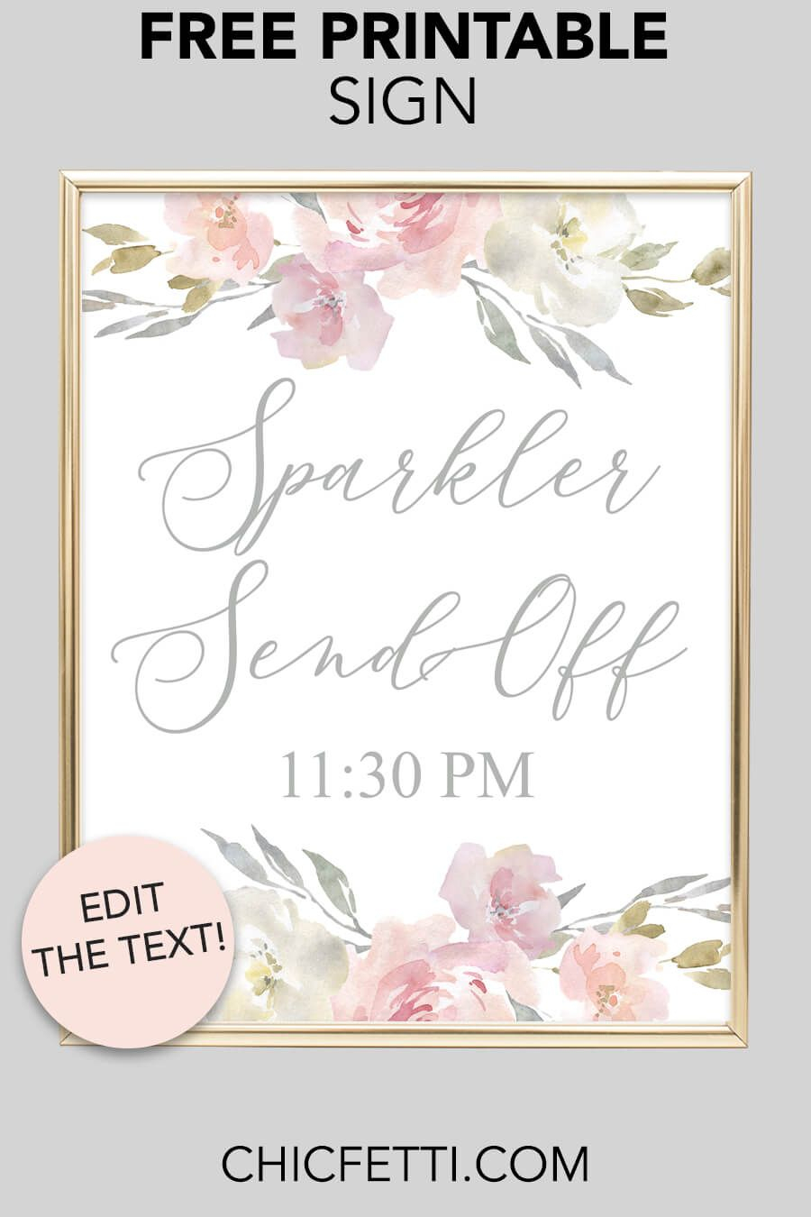 Sparkler Send Off Printable Sign (Blush Floral In 2018 | Free - Free Printable Wedding Sparkler Sign