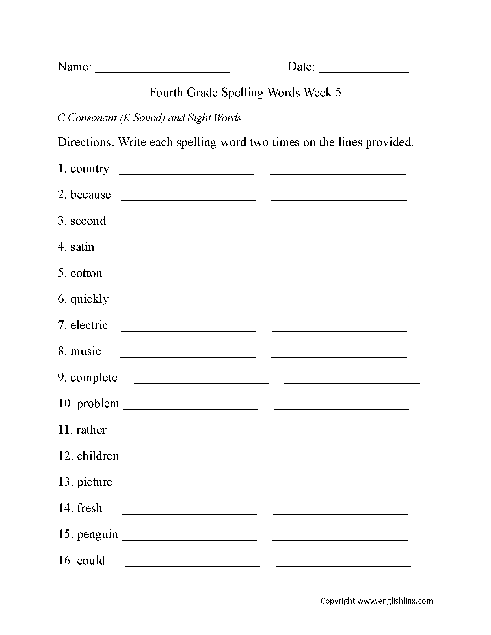 Spelling Worksheets | Fourth Grade Spelling Worksheets - Free Printable Spelling Worksheets For 5Th Grade