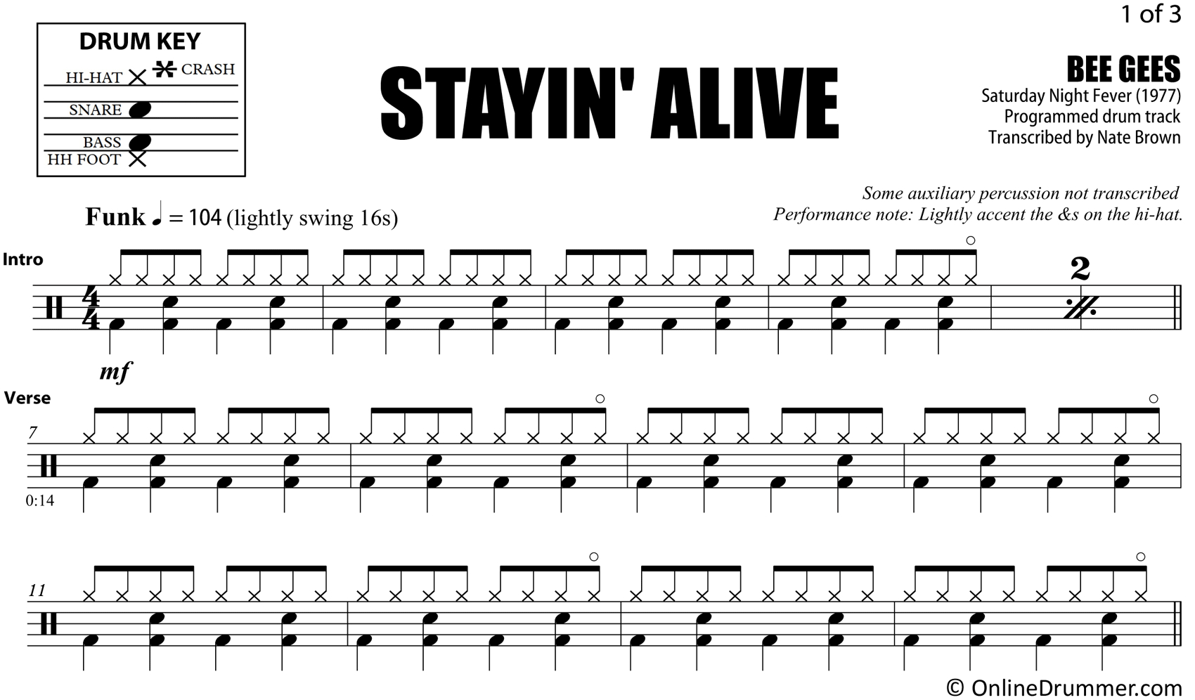 Stayin&amp;#039; Alive – Bee Gees – Drum Sheet Music – Onlinedrummer - Free Printable Drum Sheet Music
