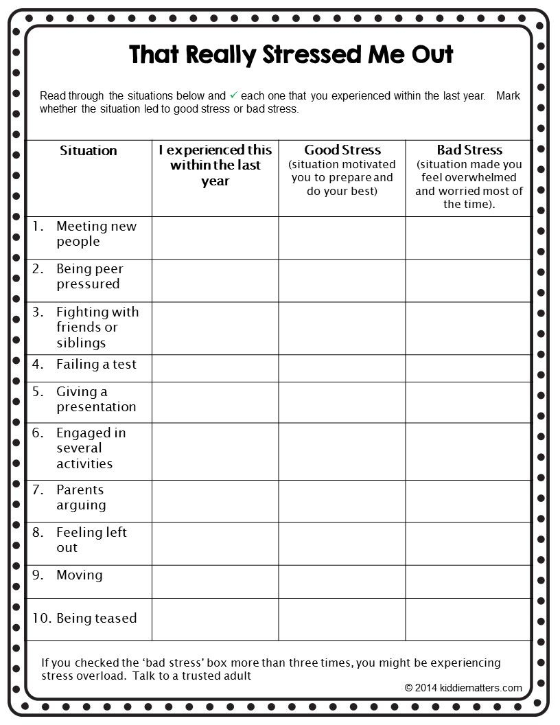 Stress Management Activity Bundle: Teaching Kids To Manage Stress - Free Printable Stress Test