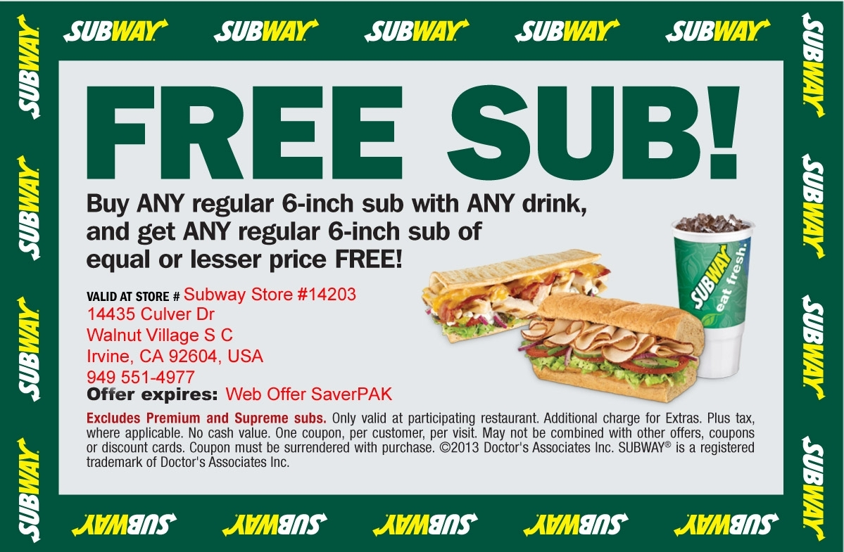 Subway Coupons Printable Codes | July 2017 || Takecoupon With Regard - Free Printable Subway Coupons 2017