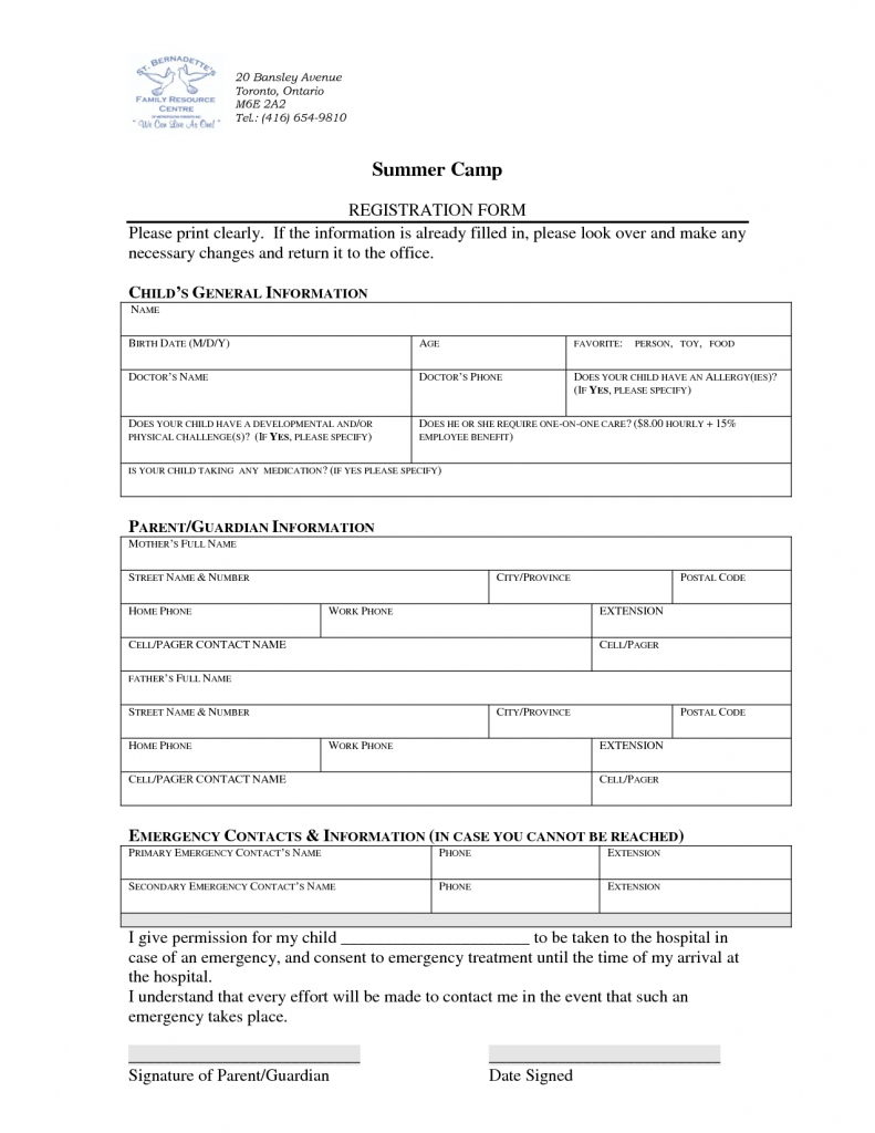 Summer Camp Registration Form Template | Listmachinepro For Free - Free Printable Summer Camp Registration Forms