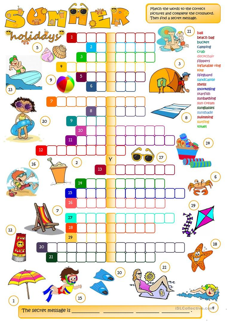 Summer Holidays - Crossword Worksheet - Free Esl Printable - Summer Crossword Puzzle Free Printable