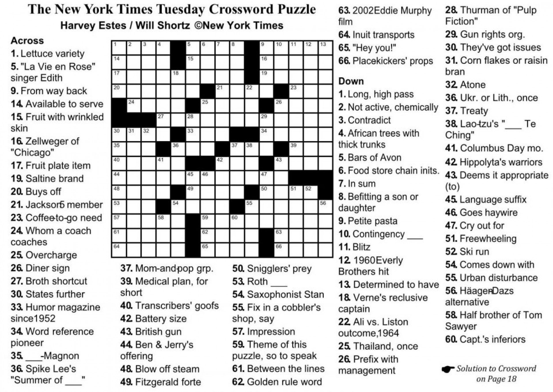 Sunday Crossword Puzzle Printable Crosswords ~ Themarketonholly - Free Printable Sunday Crossword Puzzles